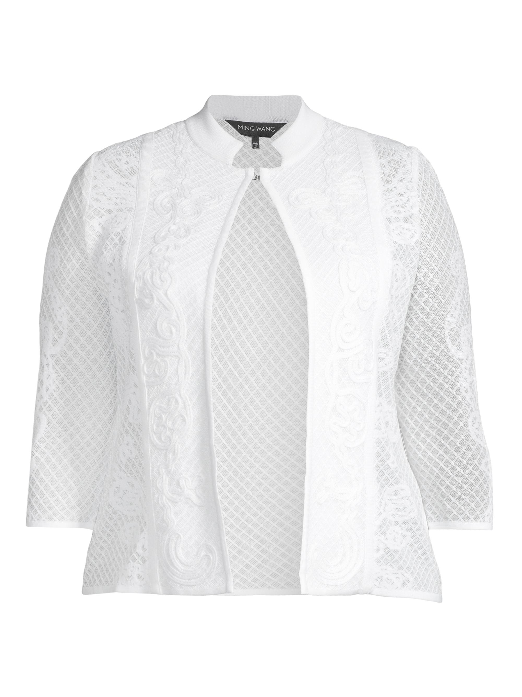 Ming Wang Women's Embroidered Open-Front Jacket - White