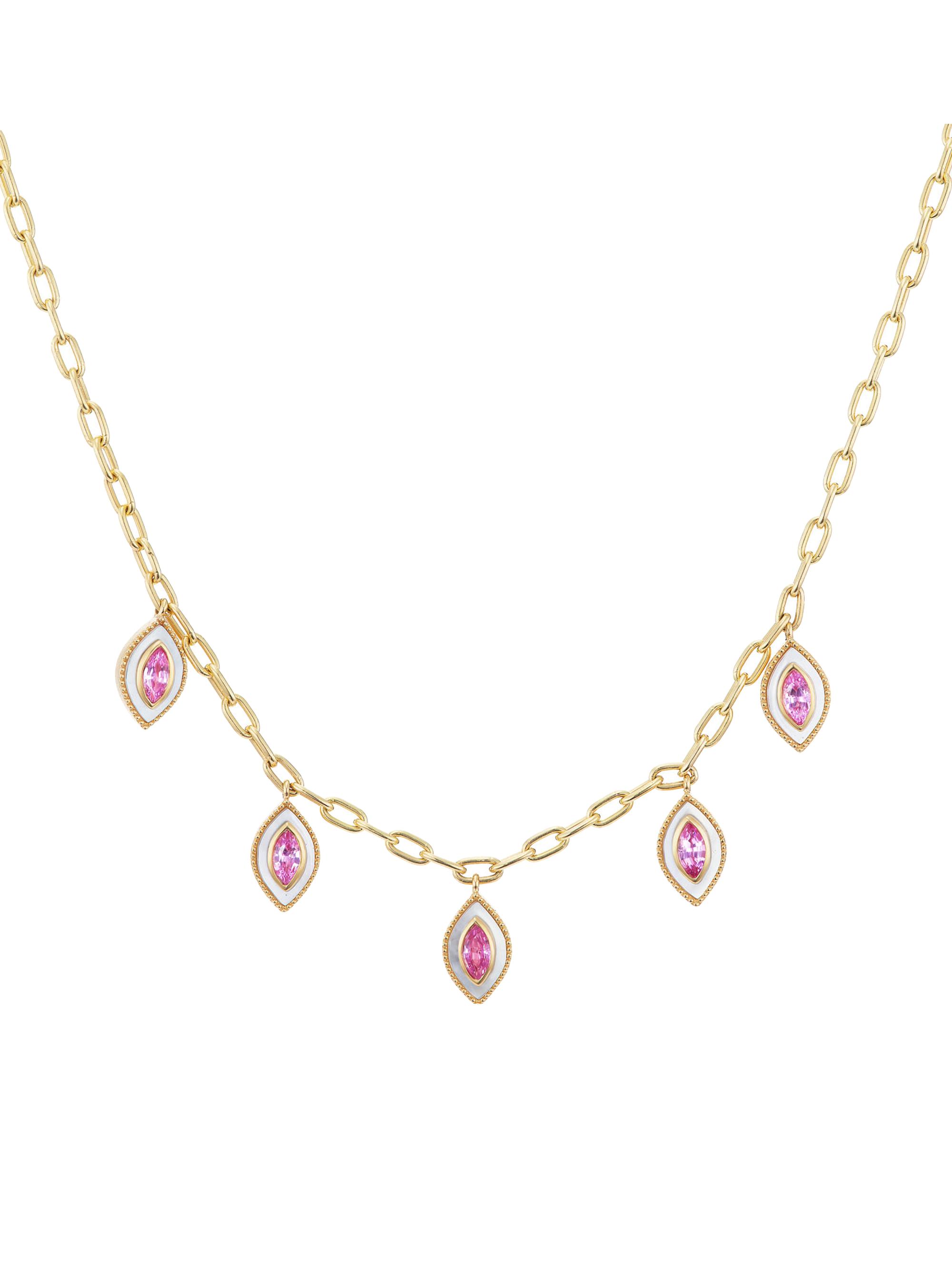 Orly Marcel Women's Marquise 18K Yellow Gold, Mother-Of-Pearl & Pink Sapphire Eye Charm Necklace - Pink