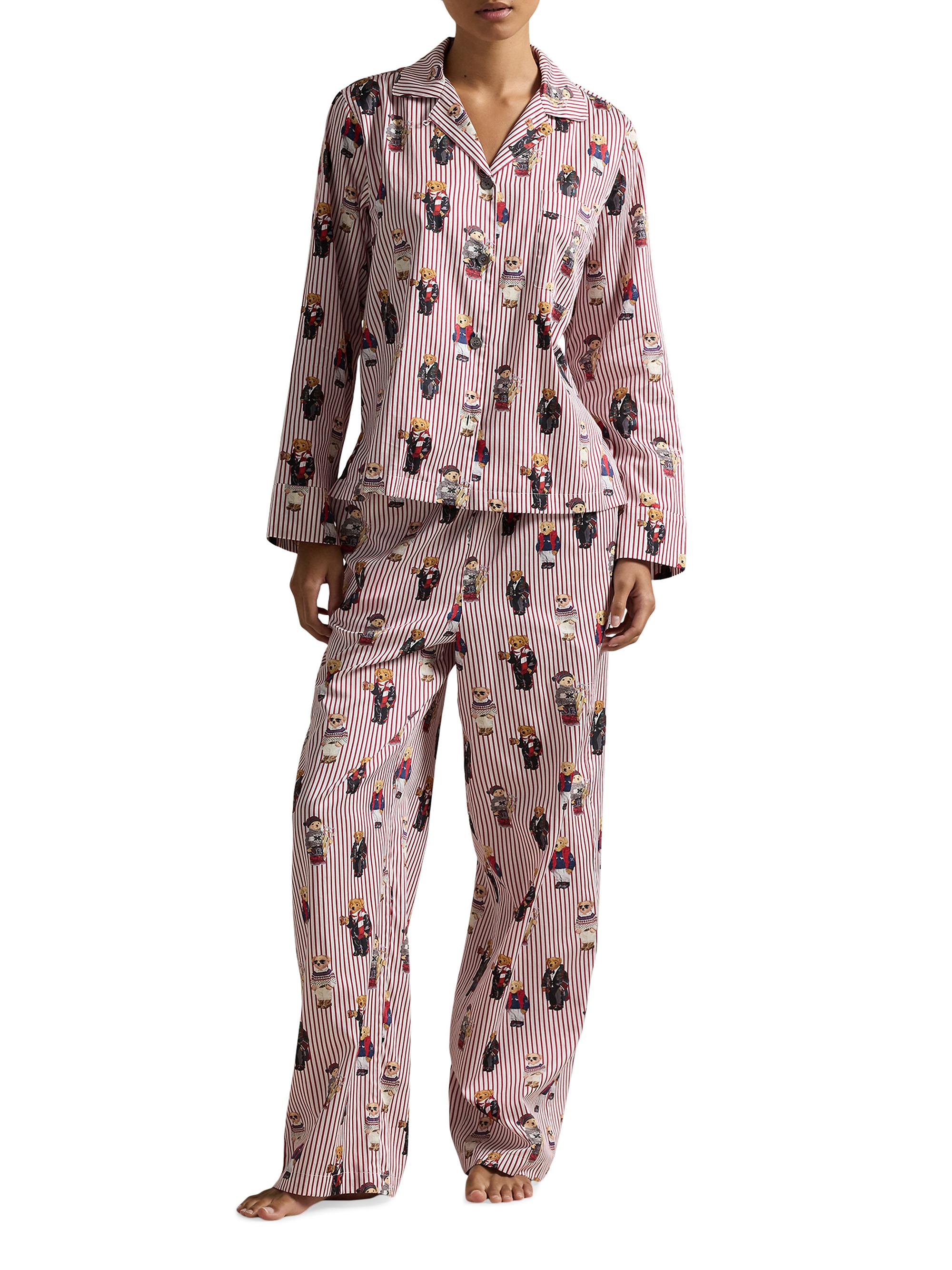 Polo Ralph Lauren Women's Madison Teddy Bear Stripe Pajama Set - Snowball Blue