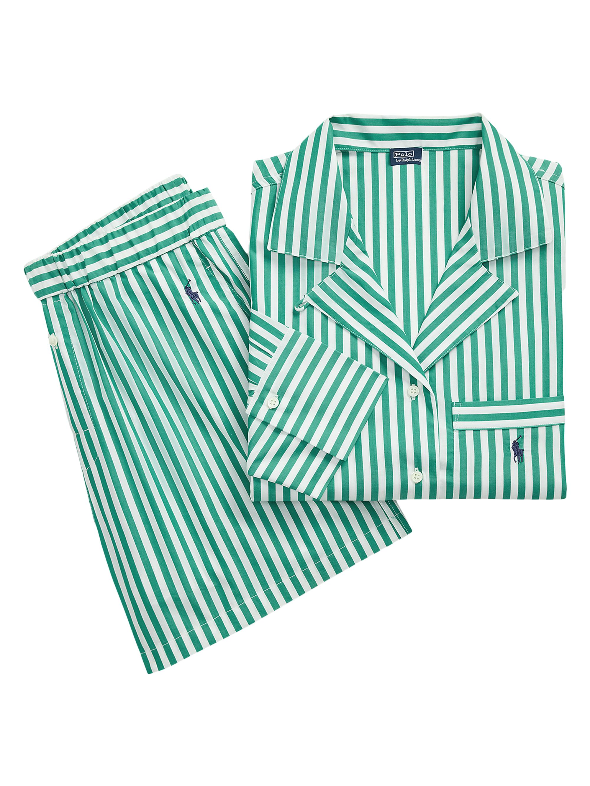 Polo Ralph Lauren Women's Shirting Stripes Cropped 2-Piece Pajama Set - Vine Green