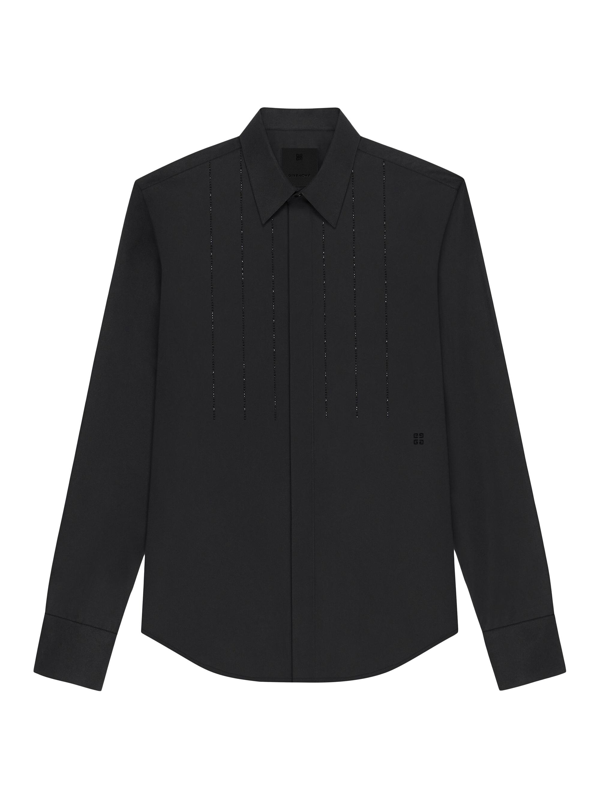 Givenchy Men's Shirt In Poplin With Embroidered Front Panel - Black