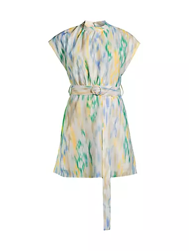 Ikat-Inspired Linen-Blend Belted Minidress