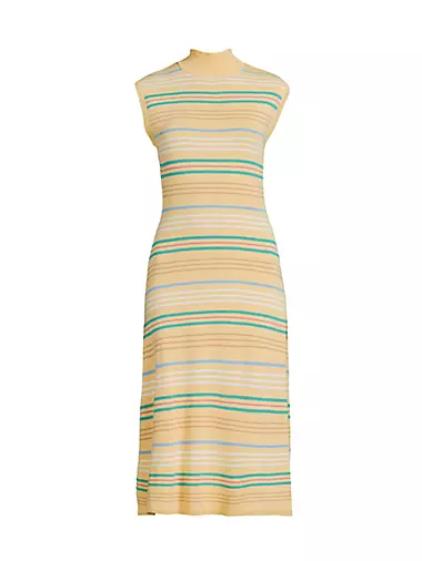 Striped Pointelle-Knit Midi-Dress