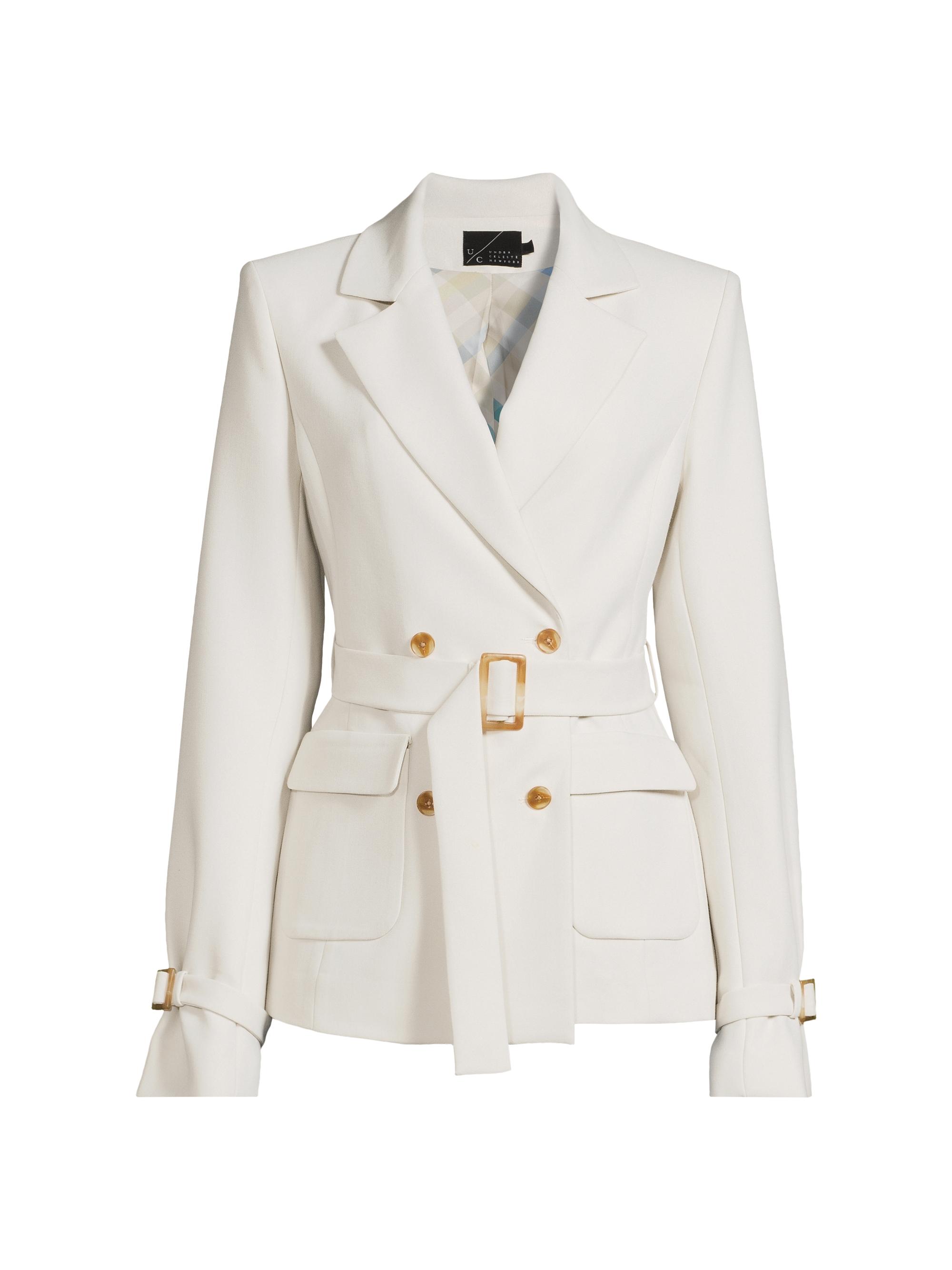 Undra Celeste Women's Belted Crepe Double-Breasted Blazer - Beige