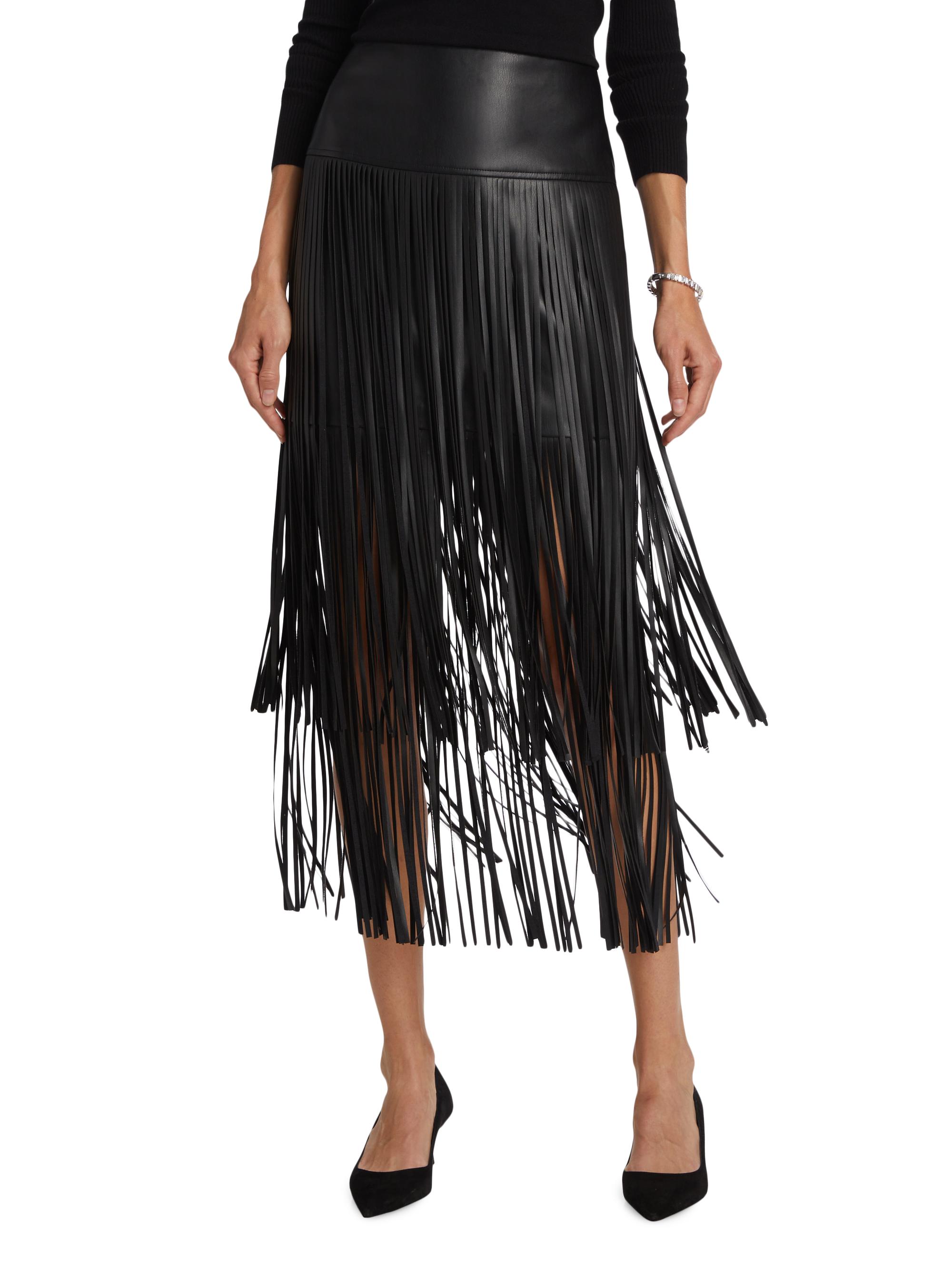L'AGENCE Karolina Fringe Vegan Leather Skirt | Saks Fifth Avenue