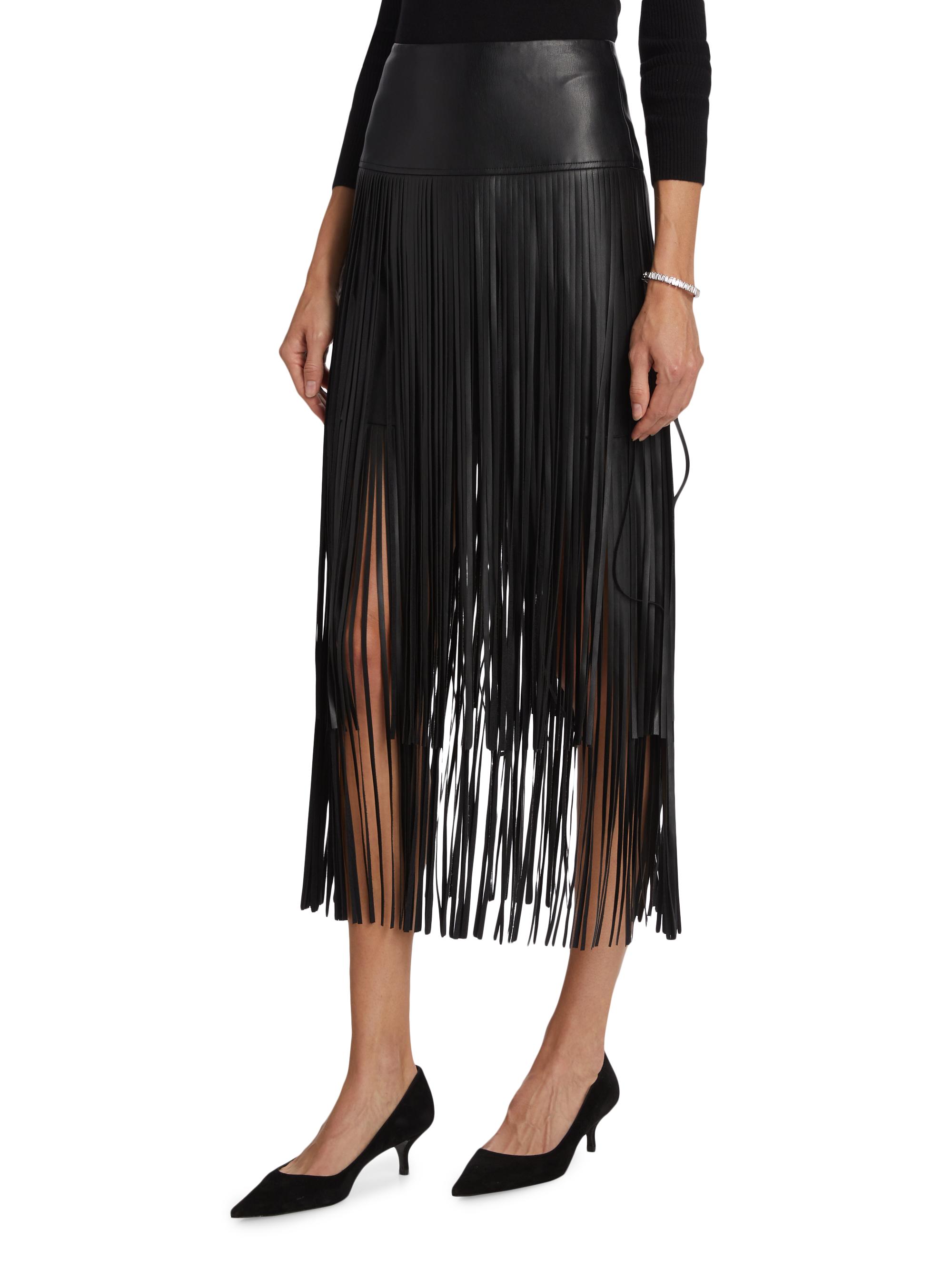L'AGENCE Karolina Fringe Vegan Leather Skirt | Saks Fifth Avenue