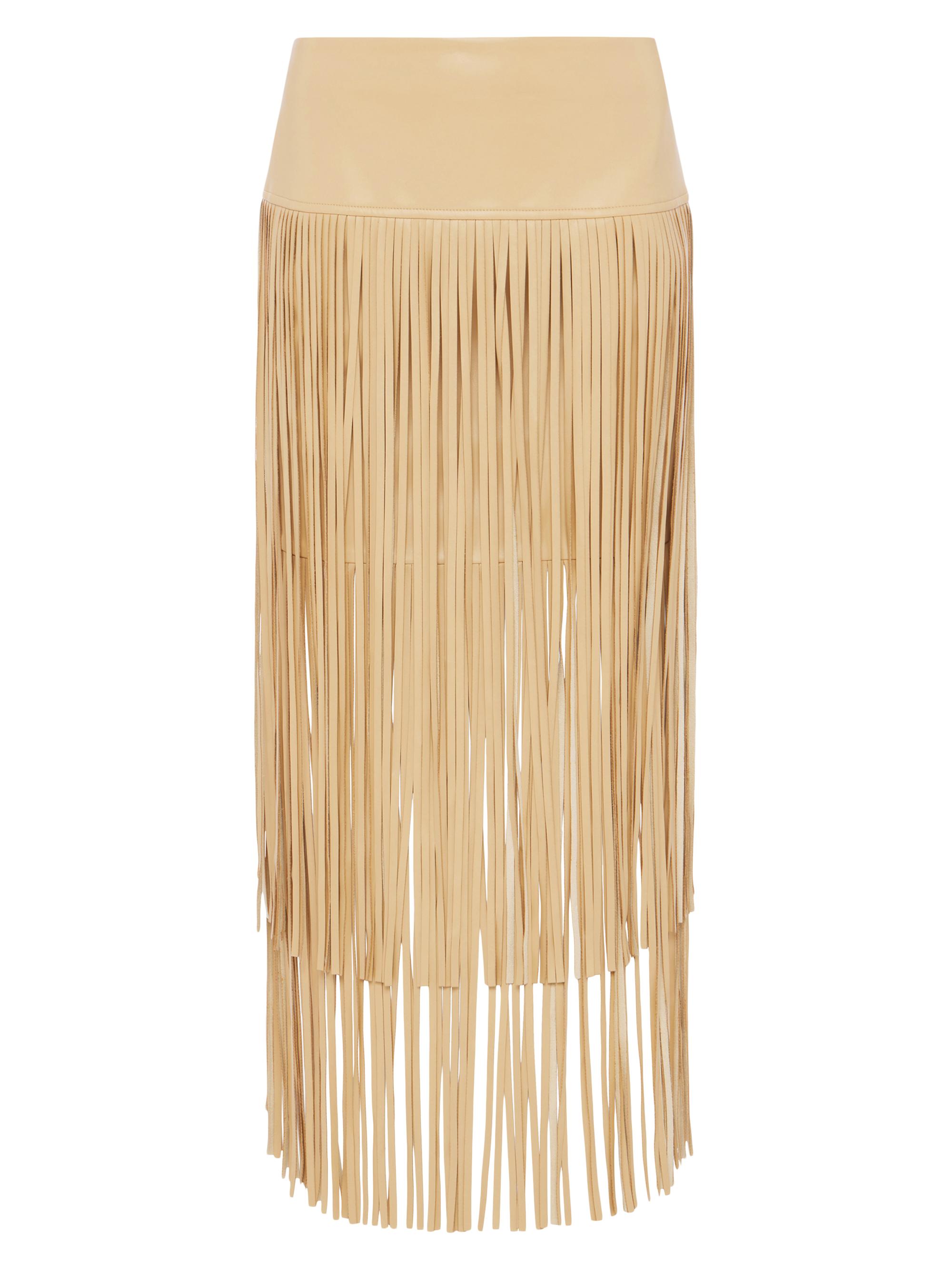L'AGENCE Women's Karolina Fringe Vegan Leather Skirt - Croissant