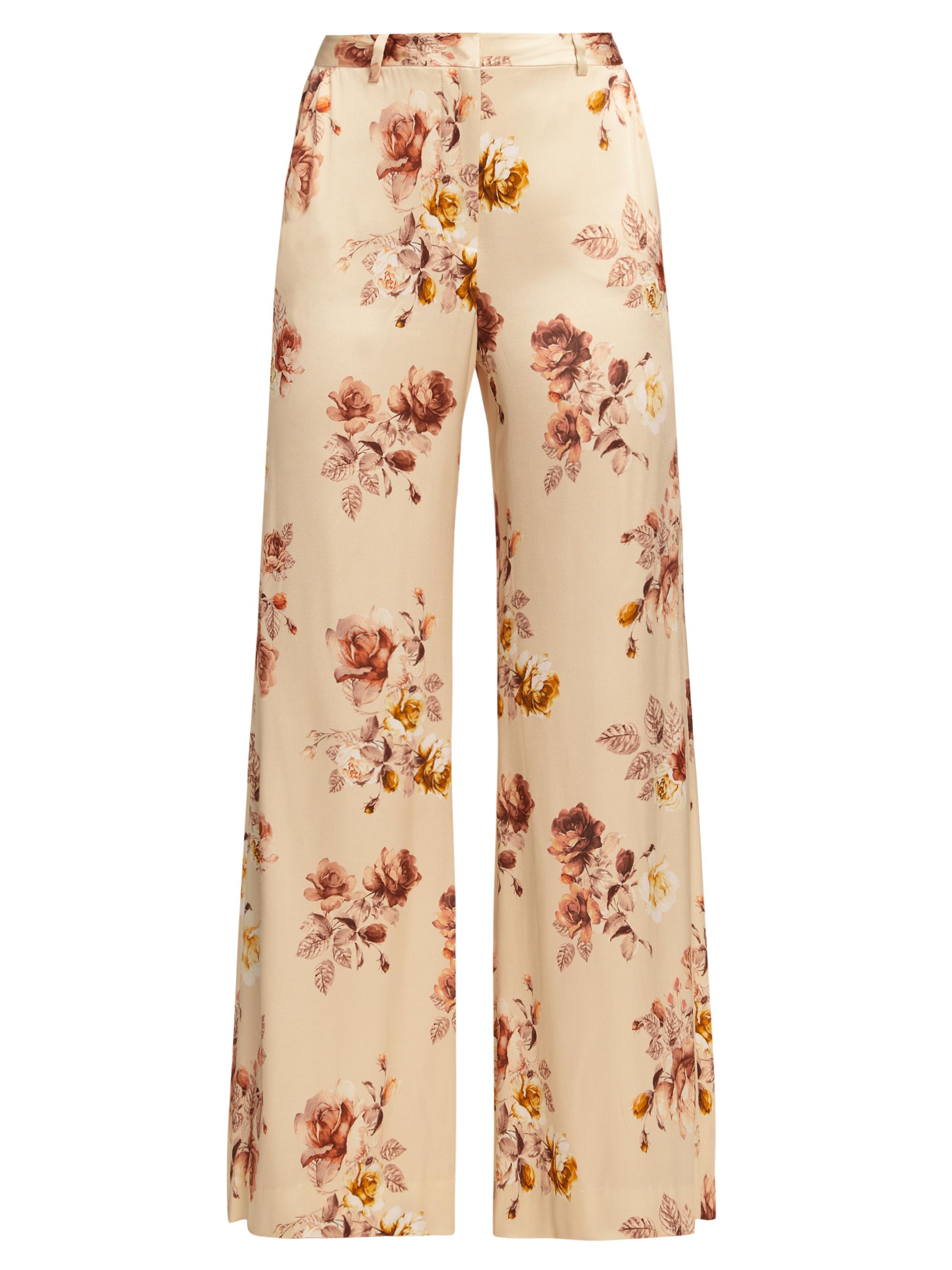 L'AGENCE Women's Pilar Floral Wide-Leg Pants - Buff Multi Tonal Rose Floral
