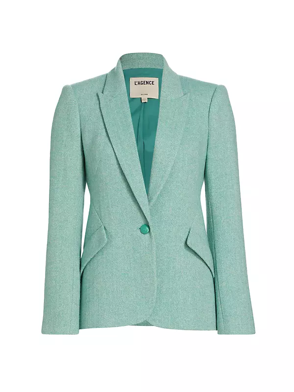 Lauren Ralph Lauren Green Wool Herringbone Print Blazer Womens 8 Jacket  Lined