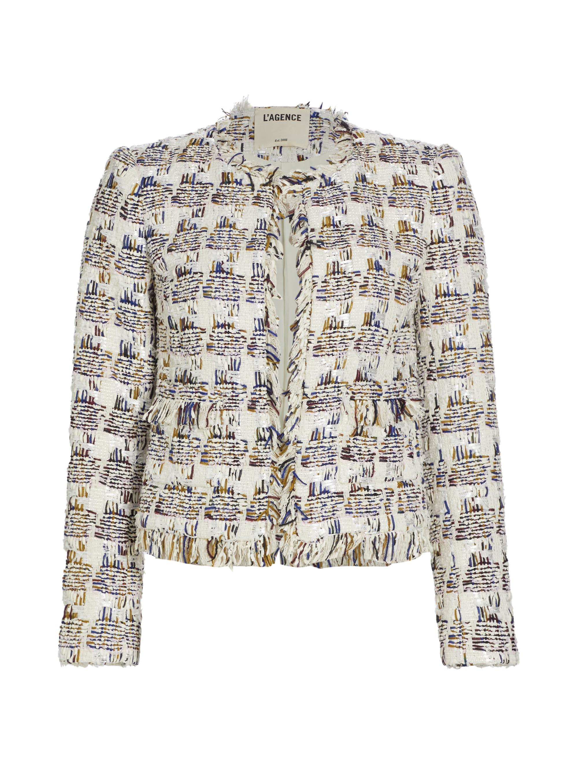 L'AGENCE Women's Angelina Woven Crop Jacket -  Multi Tweed Plaid