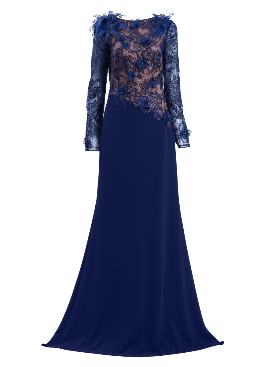 Tadashi Shoji Floral Lace Asymmetric Long-Sleeve Gown | Saks