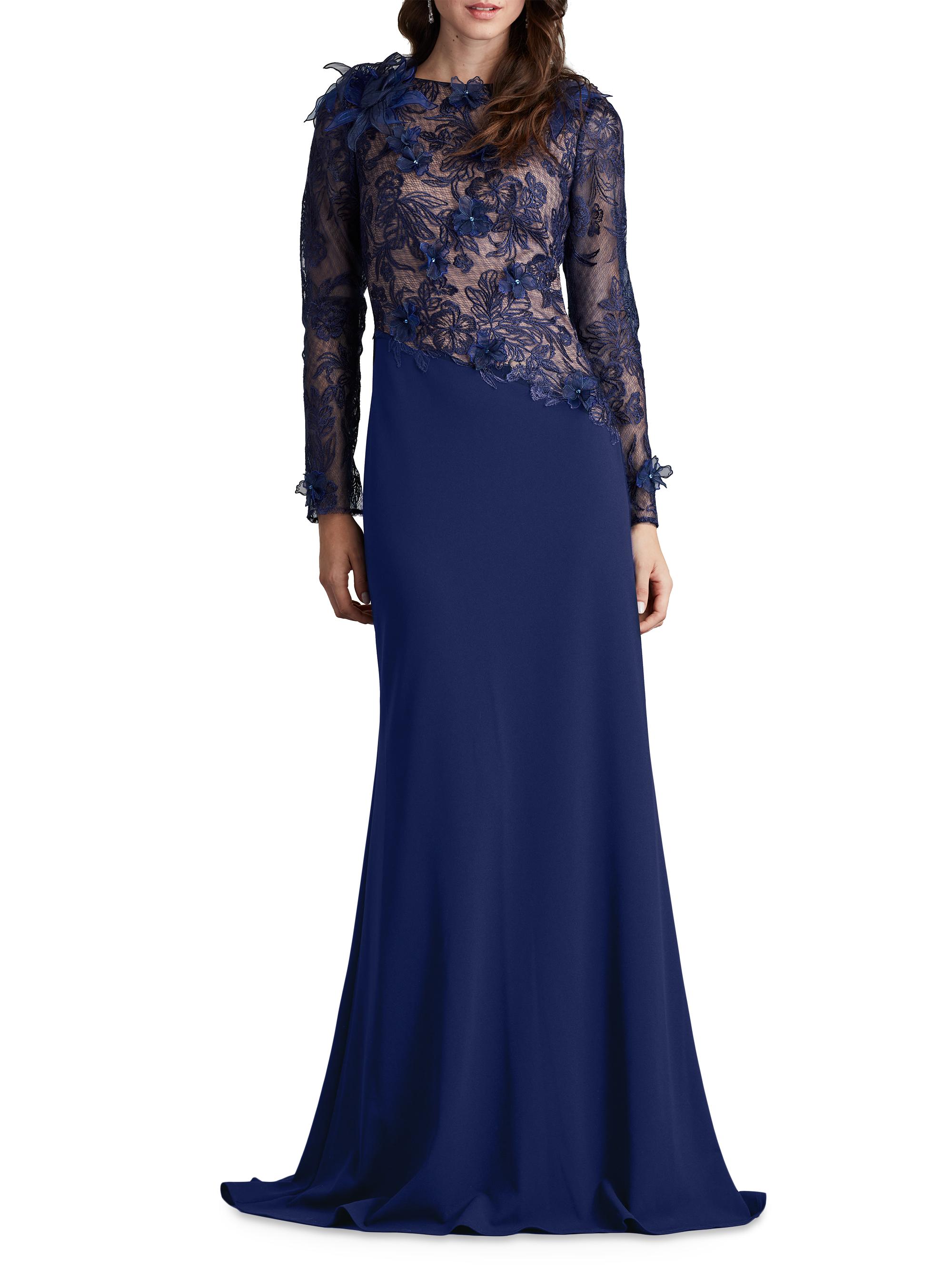 Tadashi Shoji Floral Lace Asymmetric Long-Sleeve Gown | Saks Fifth Avenue