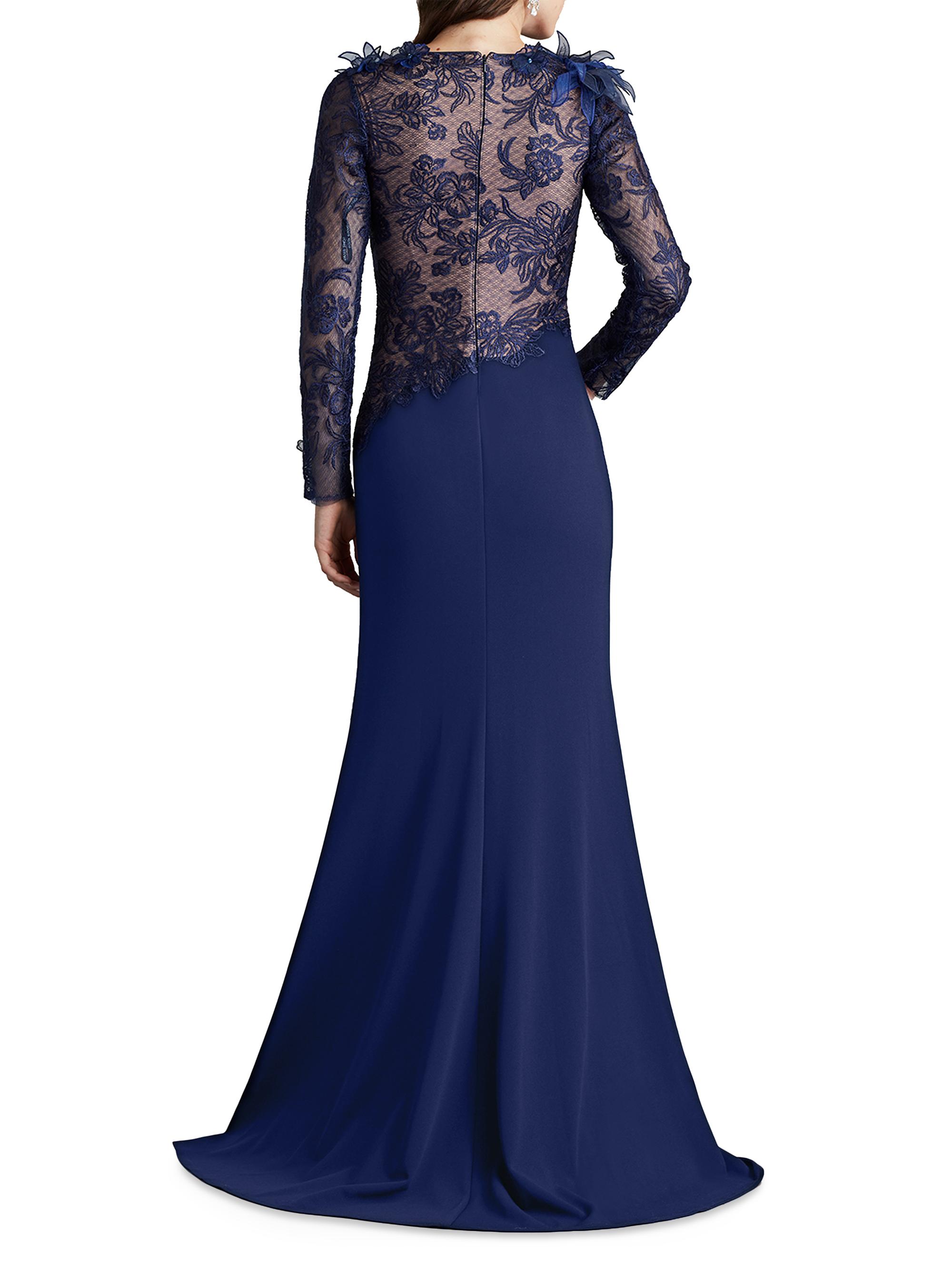Tadashi Shoji Floral Lace Asymmetric Long-Sleeve Gown | Saks