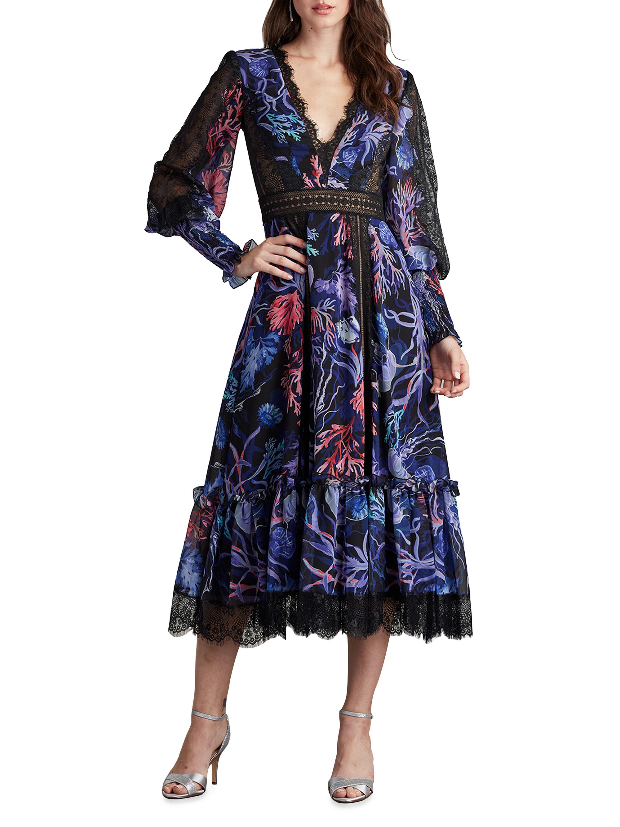 Tadashi Shoji Satin Coral Lace Midi-Dress | Saks Fifth Avenue