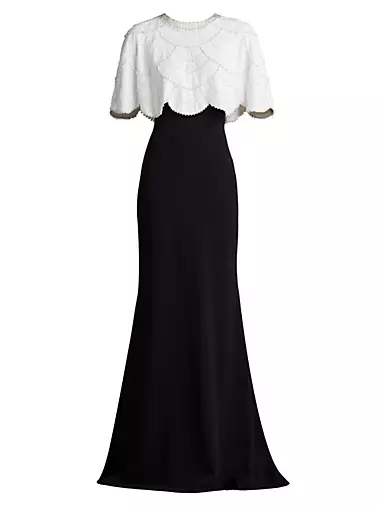Contrast Pearl Capelet Gown