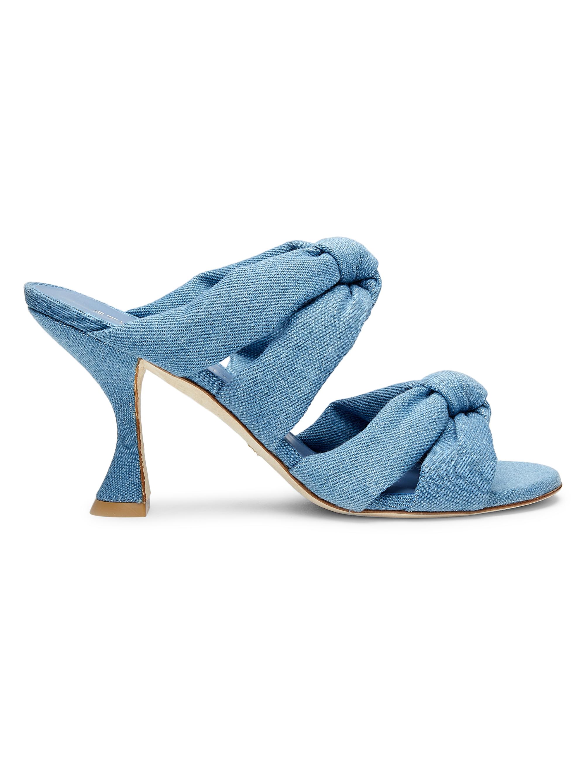 Stuart Weitzman Women's Playa 8MM Knotted Denim Slides - Washed Denim  Sandals