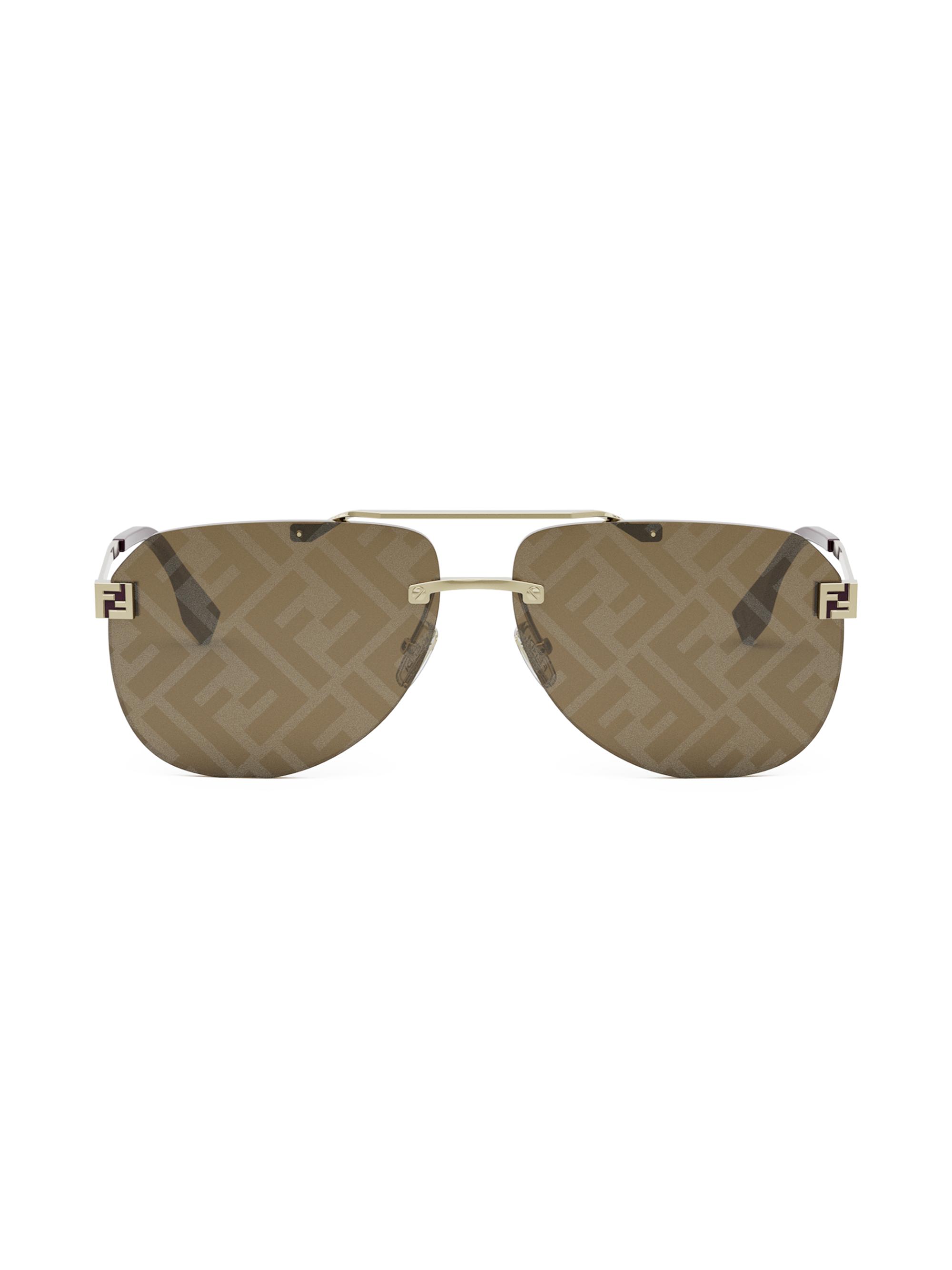 Fendi Men's  Sky 61MM Pilot Sunglasses - Gold Brown Logo Mirror