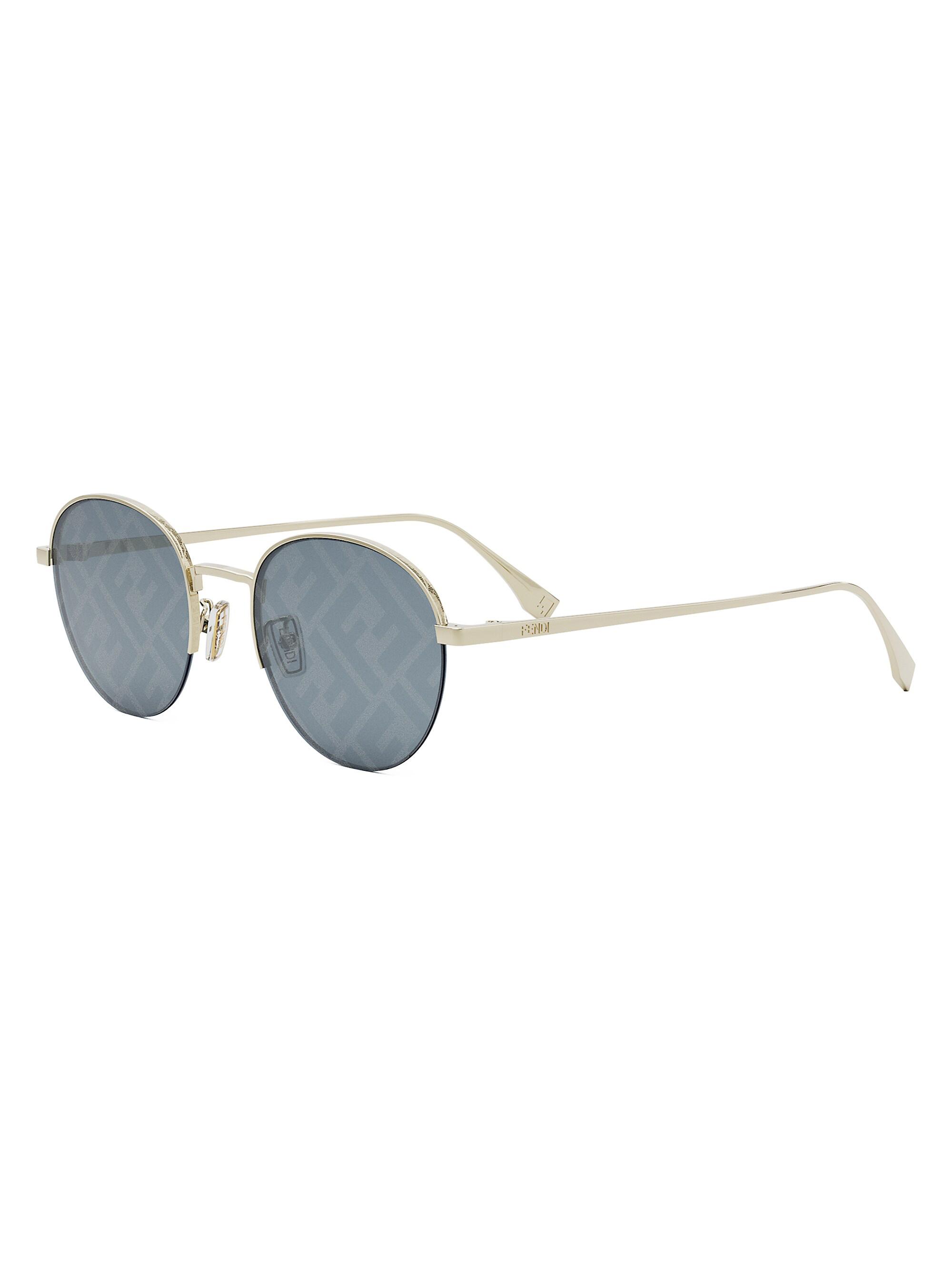 Fendi Men's  Travel 52MM Round Sunglasses - Gold Blue Logo Mirror