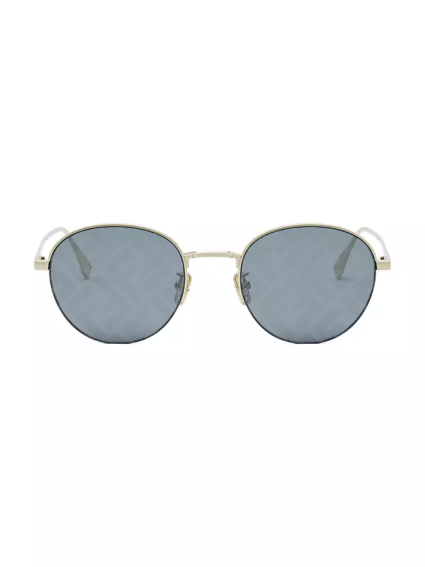 Men's Fendi Travel 52mm Round Sunglasses Gold Blue Logo Mirror