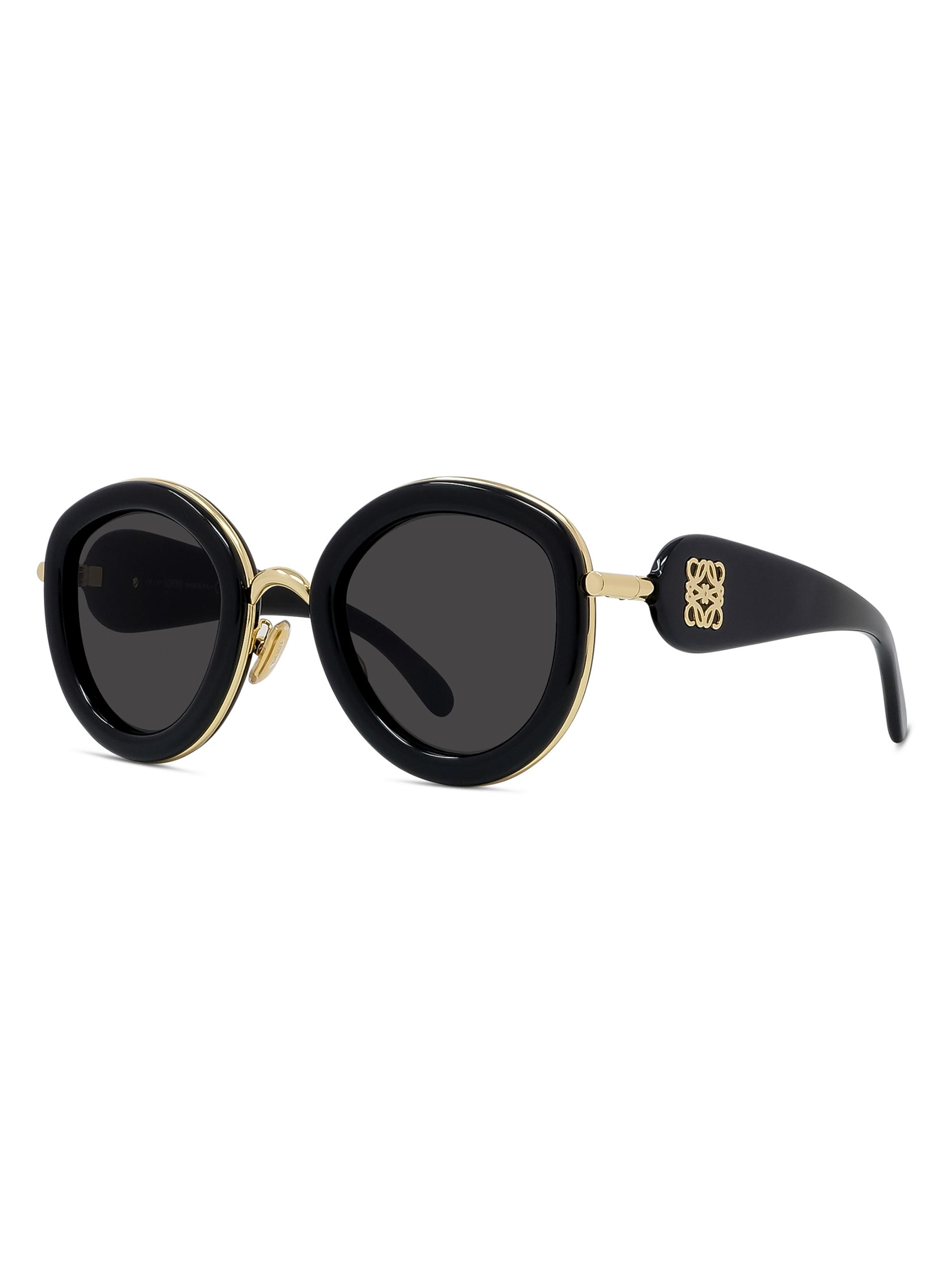 LOEWE Men's Metal Round 49MM Sunglasses - Shiny Black Smoke