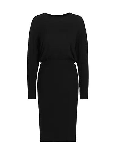 Ruched Long-Sleeve Knee-Length Dress