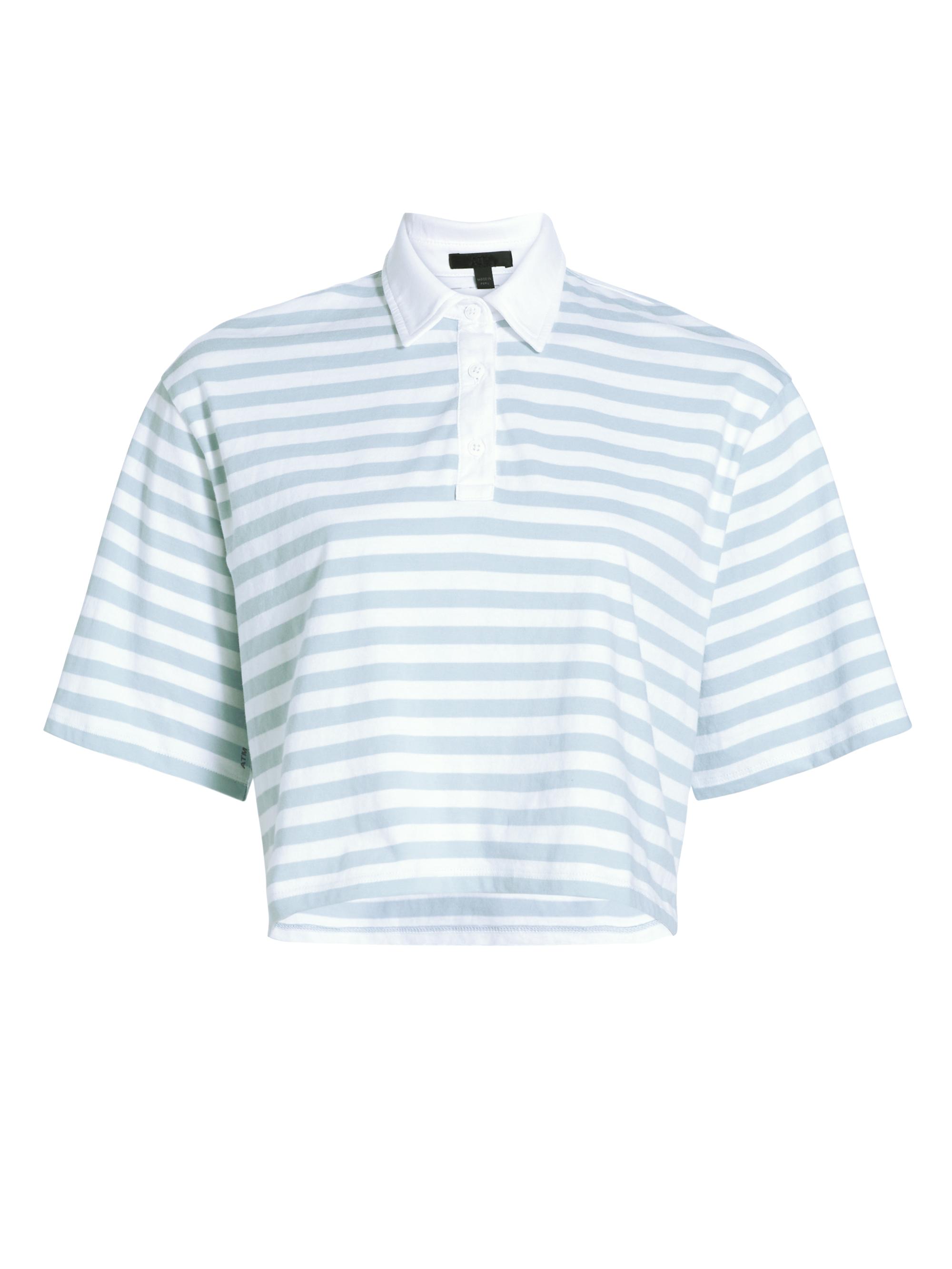 ATM Anthony Thomas Melillo Women's Striped Crop Polo T-Shirt - White Powder Blue