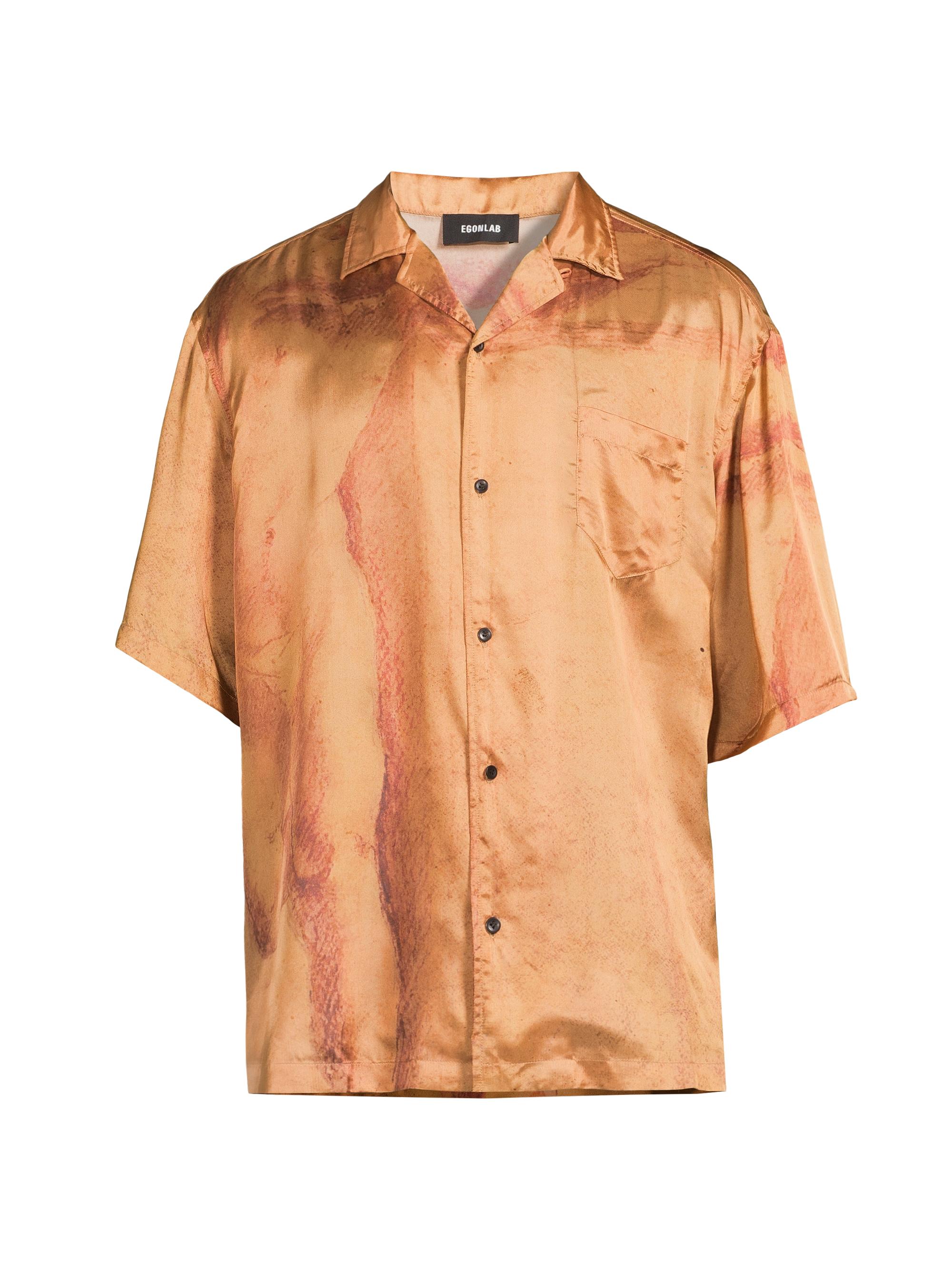Egonlab Men's Toute Première Fois Satin Bowling Shirt - Safran