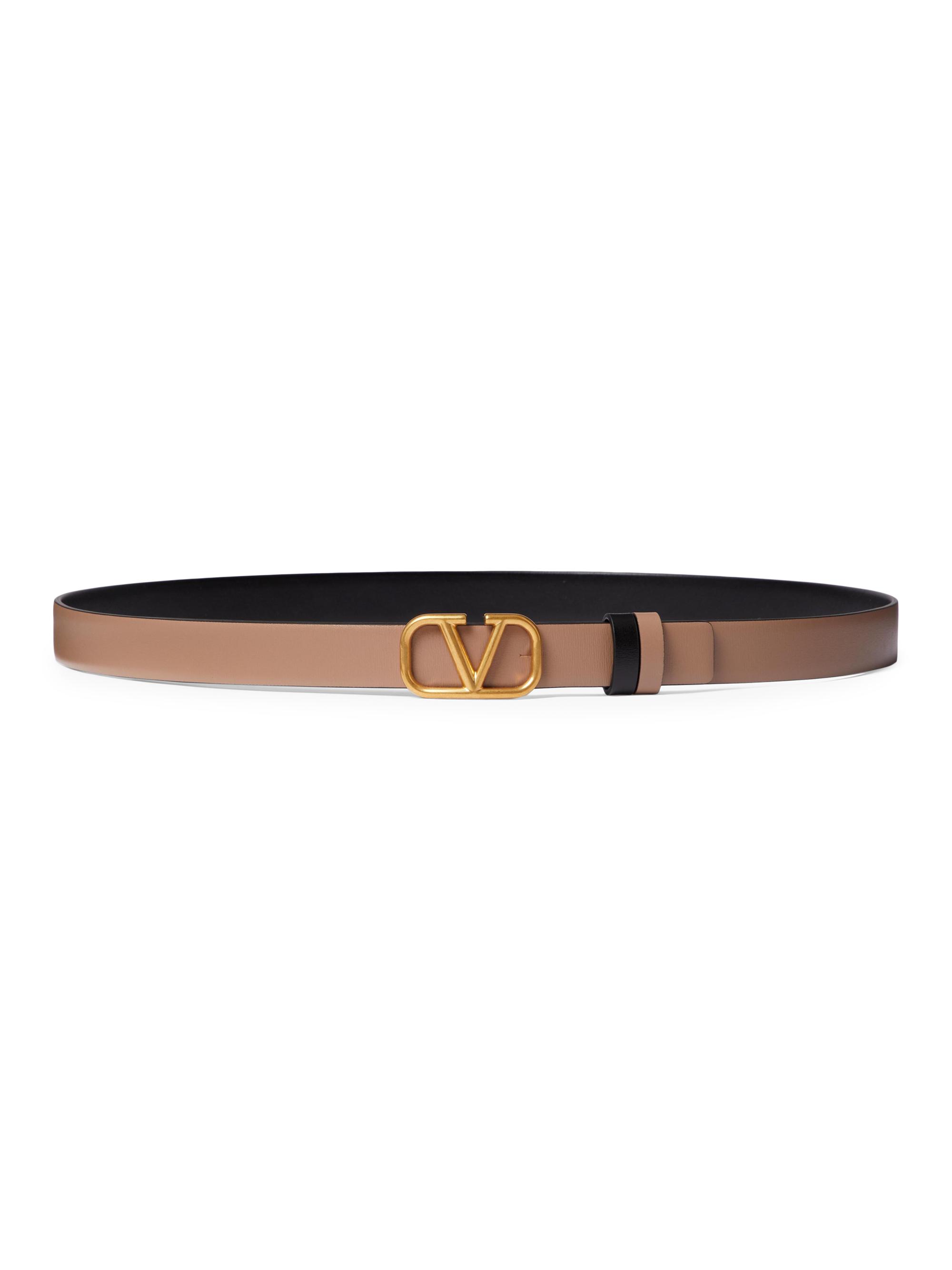 Valentino Garavani Women's Reversible Vlogo Signature Belt in Glossy Calfskin 20MM - Smokey Beige Black