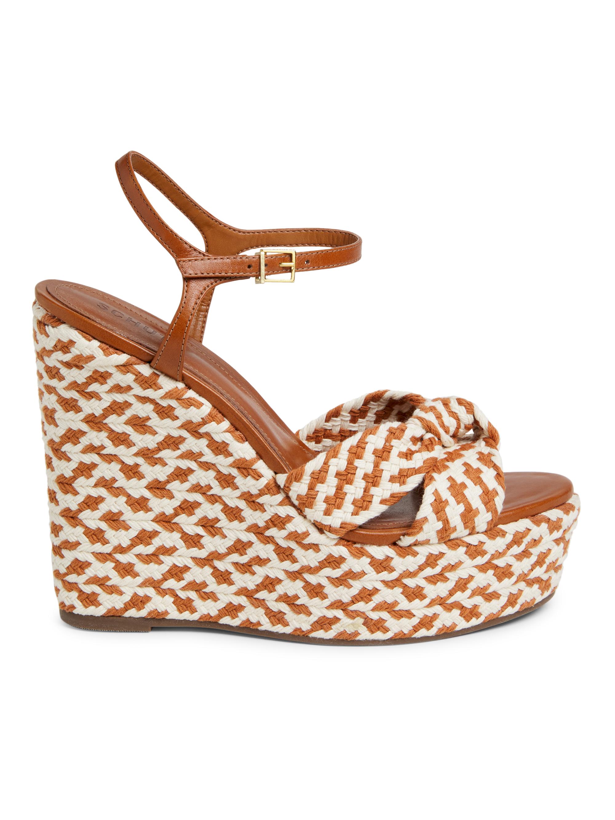 Schutz Women's Cass 1MM Geometric Woven Leather Wedge Sandals - Light Avela Camel