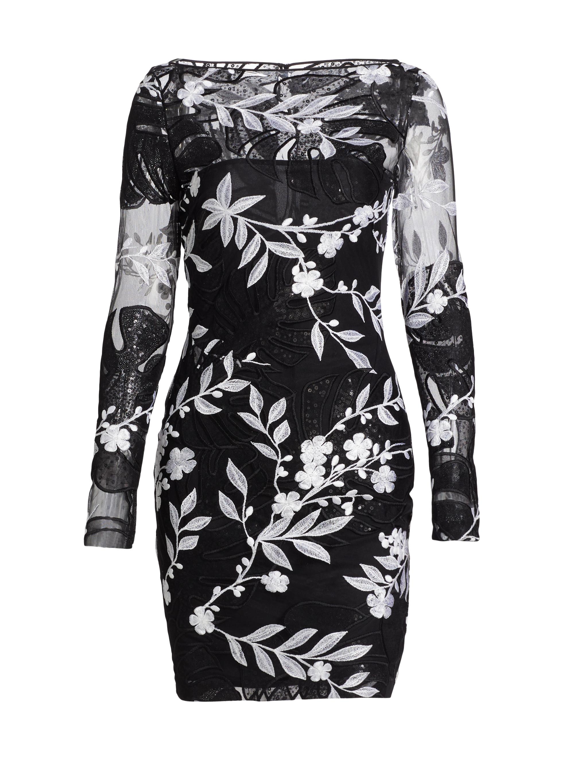 Naeem Khan Women's Sequined & Floral- Embroidered Cocktail Minidress - Black White