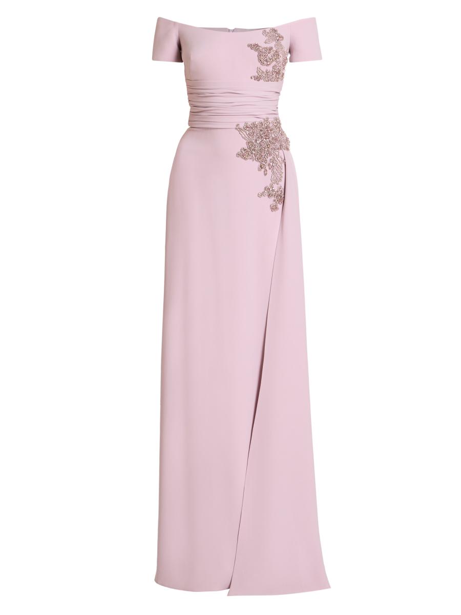 パーティードレス One Shoulder Drape Crystal Embroidered Dress Nigella One-Shoulder Metallic Pintuck Gown | Tadashi Shoji
