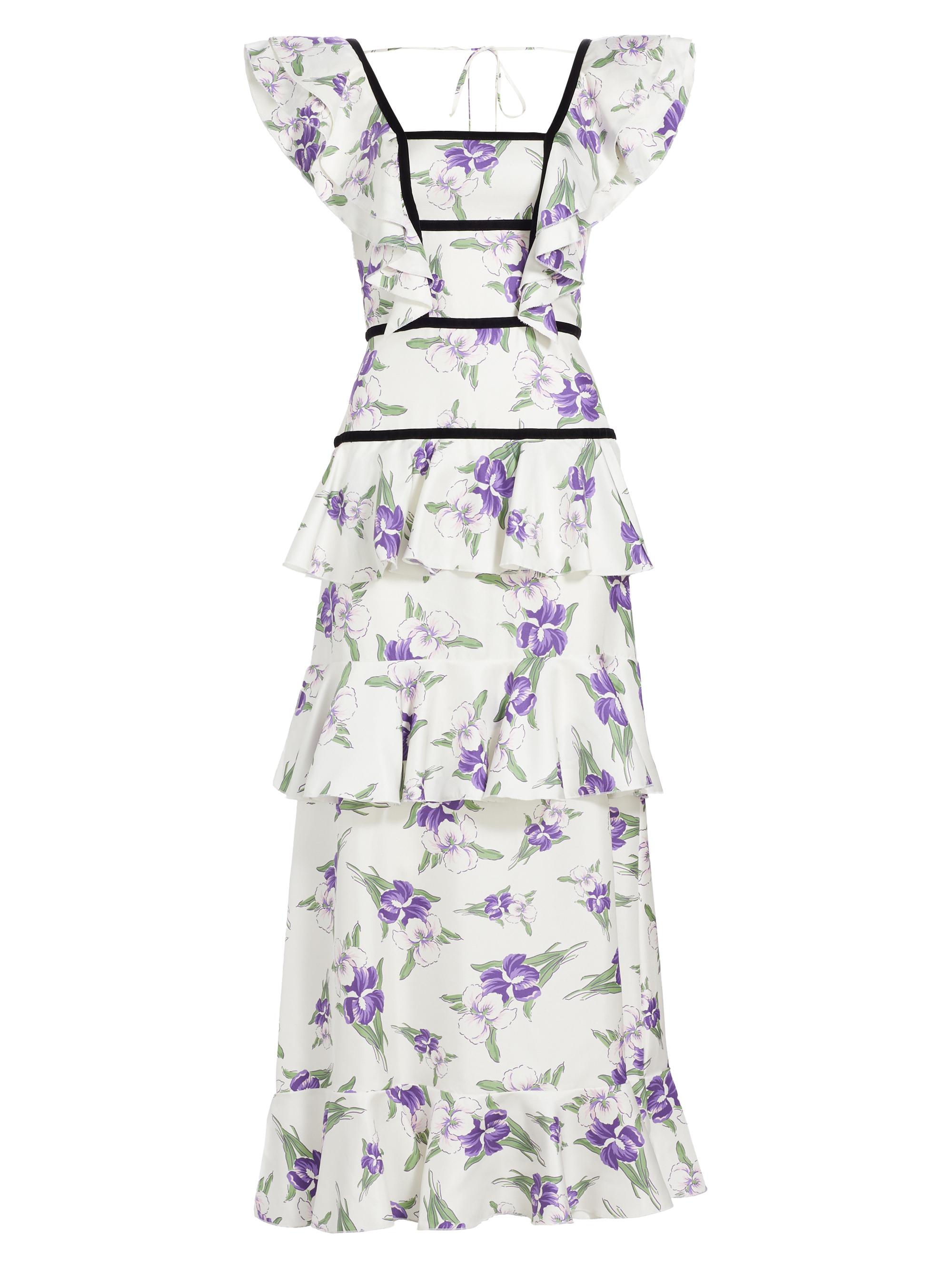 Rodarte Women's Iris Print Silk Twill Ruffle Cocktail Dress - Purple