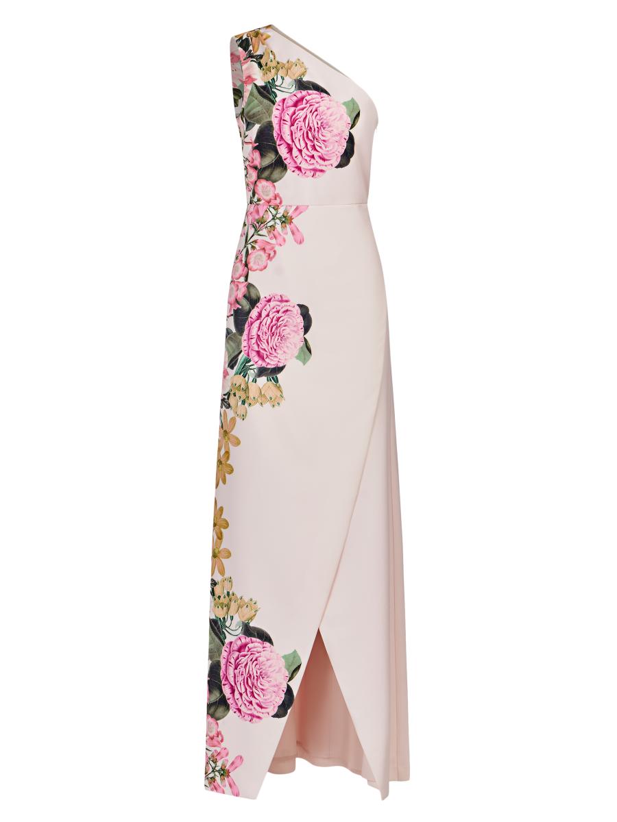 KAY UNGERケイアンガー 高級シルク100%花柄ピンタックワンピースS KAY UNGER Coco Maxi Gown Women's Size 4 Carbon/Boysenberry