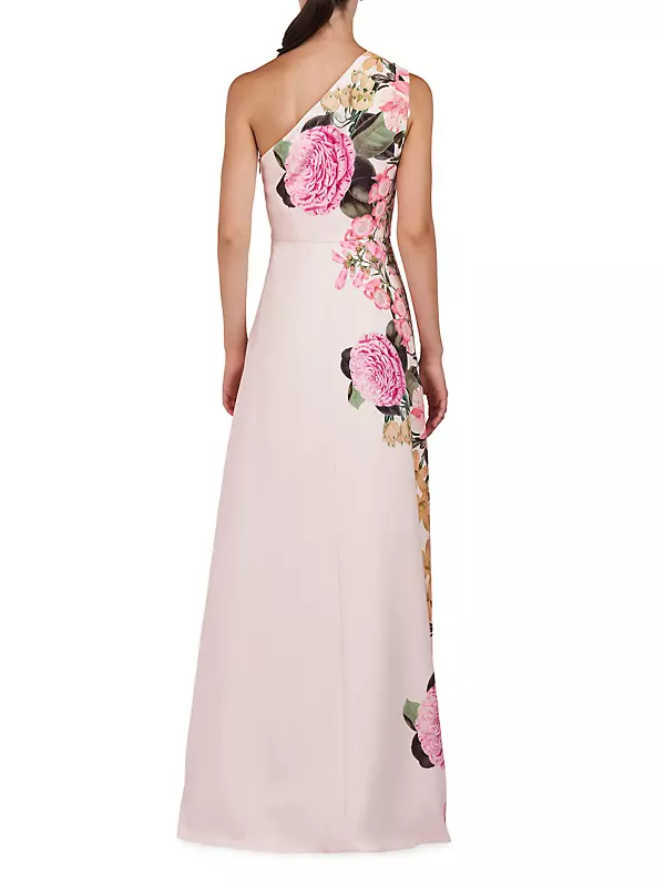 Shop Kay Unger Carissa Floral Crepe One-Shoulder Gown | Saks Fifth 