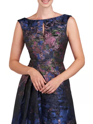 Shop Kay Unger Winona Monet Jacquard Cap-Sleeve Gown | Saks Fifth Avenue