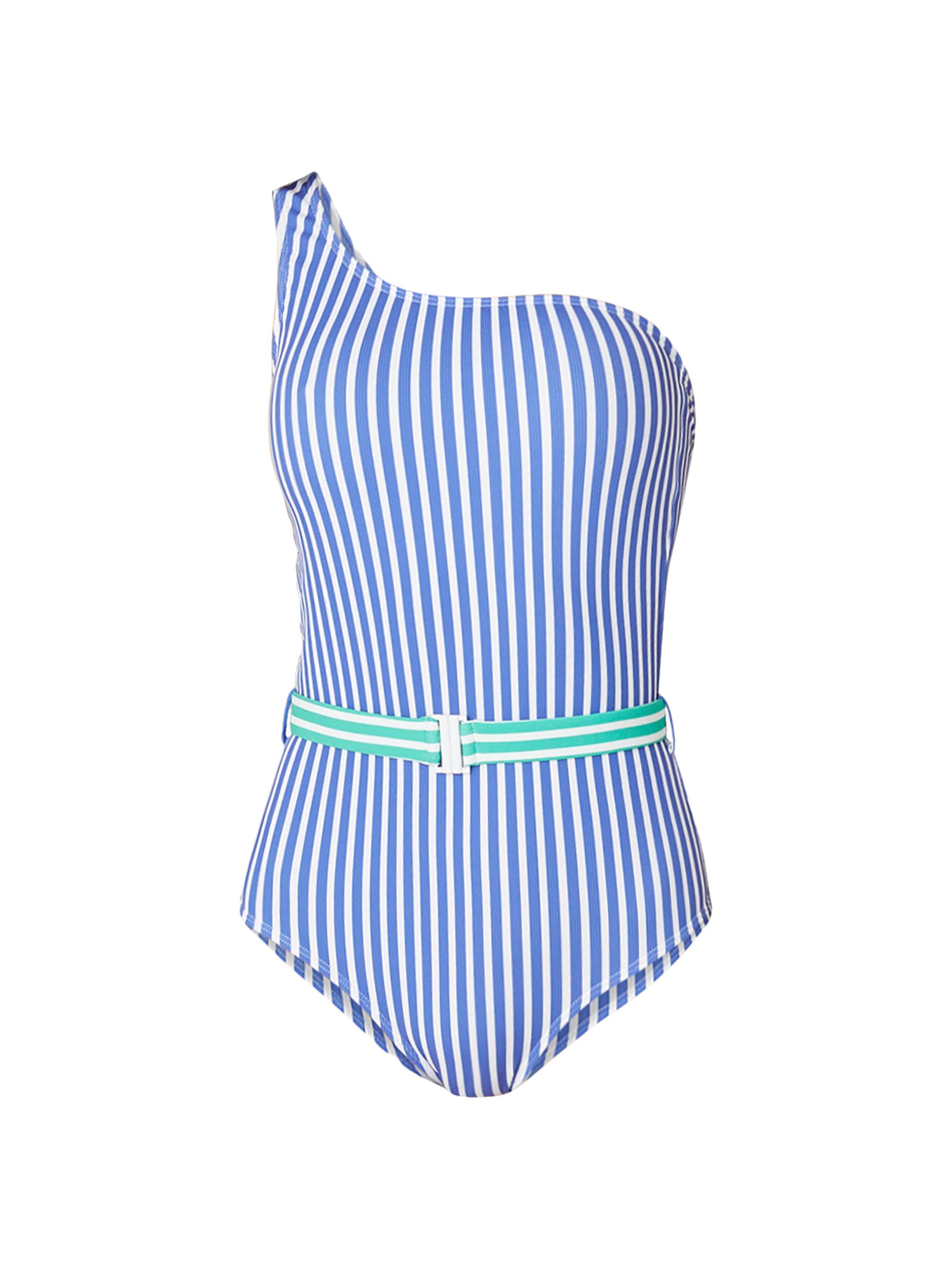 Shoshanna Women's Striped One-Shoulder Swimsuit - Sea Blue Optic