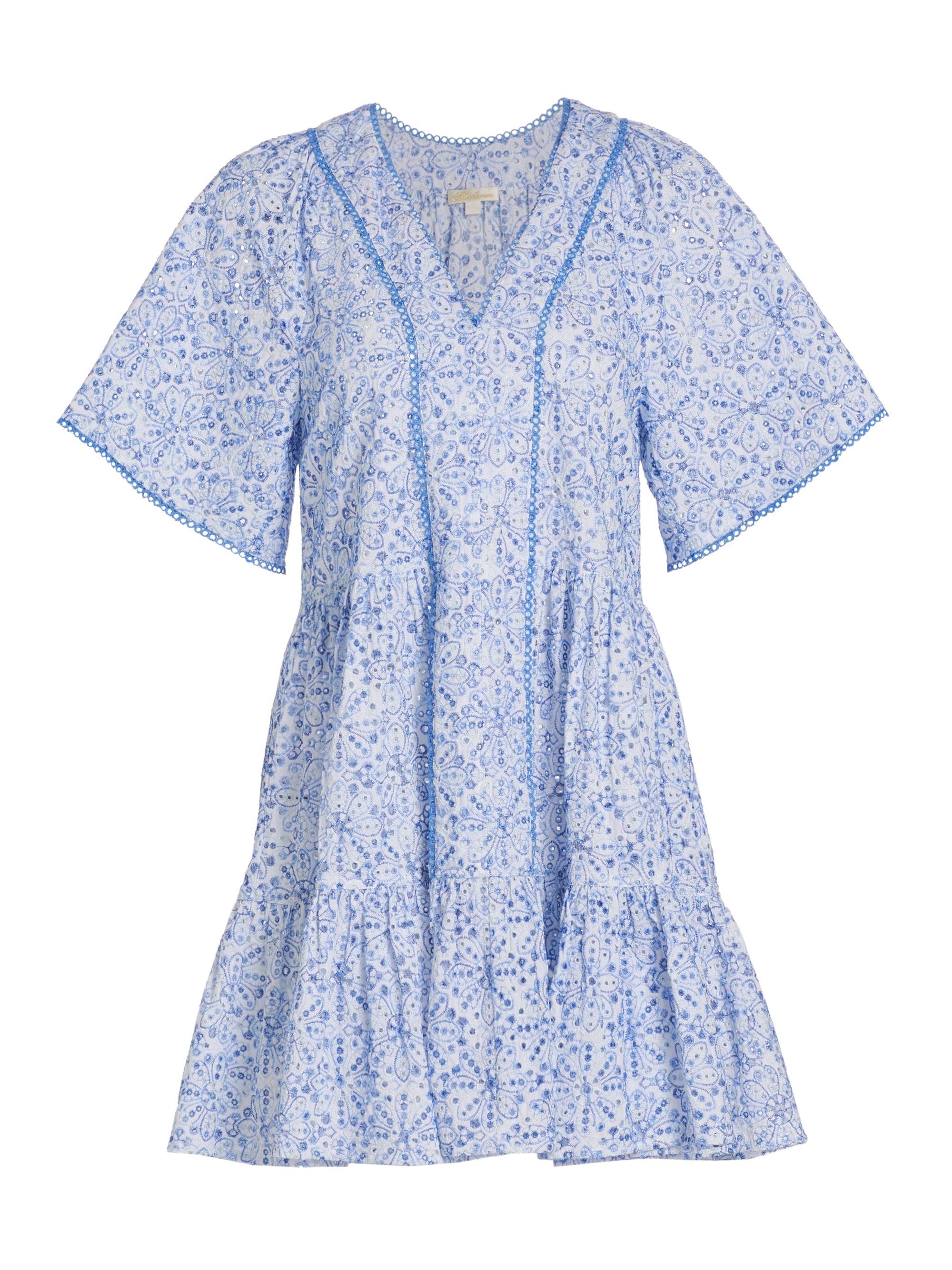Shoshanna Women's Tiered Broderie Anglaise Short-Sleeve Minidress - Blue