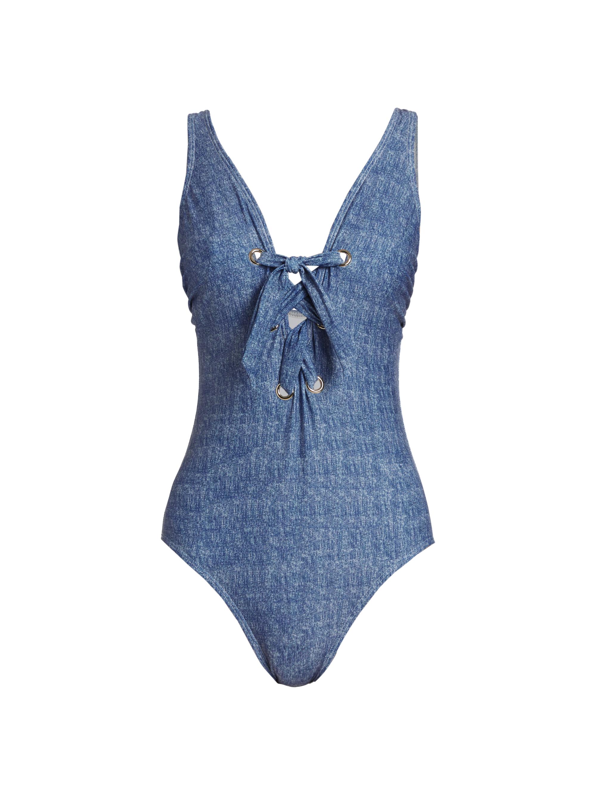 Shoshanna Women's Lace-Up One-Piece Swimsuit - Denim