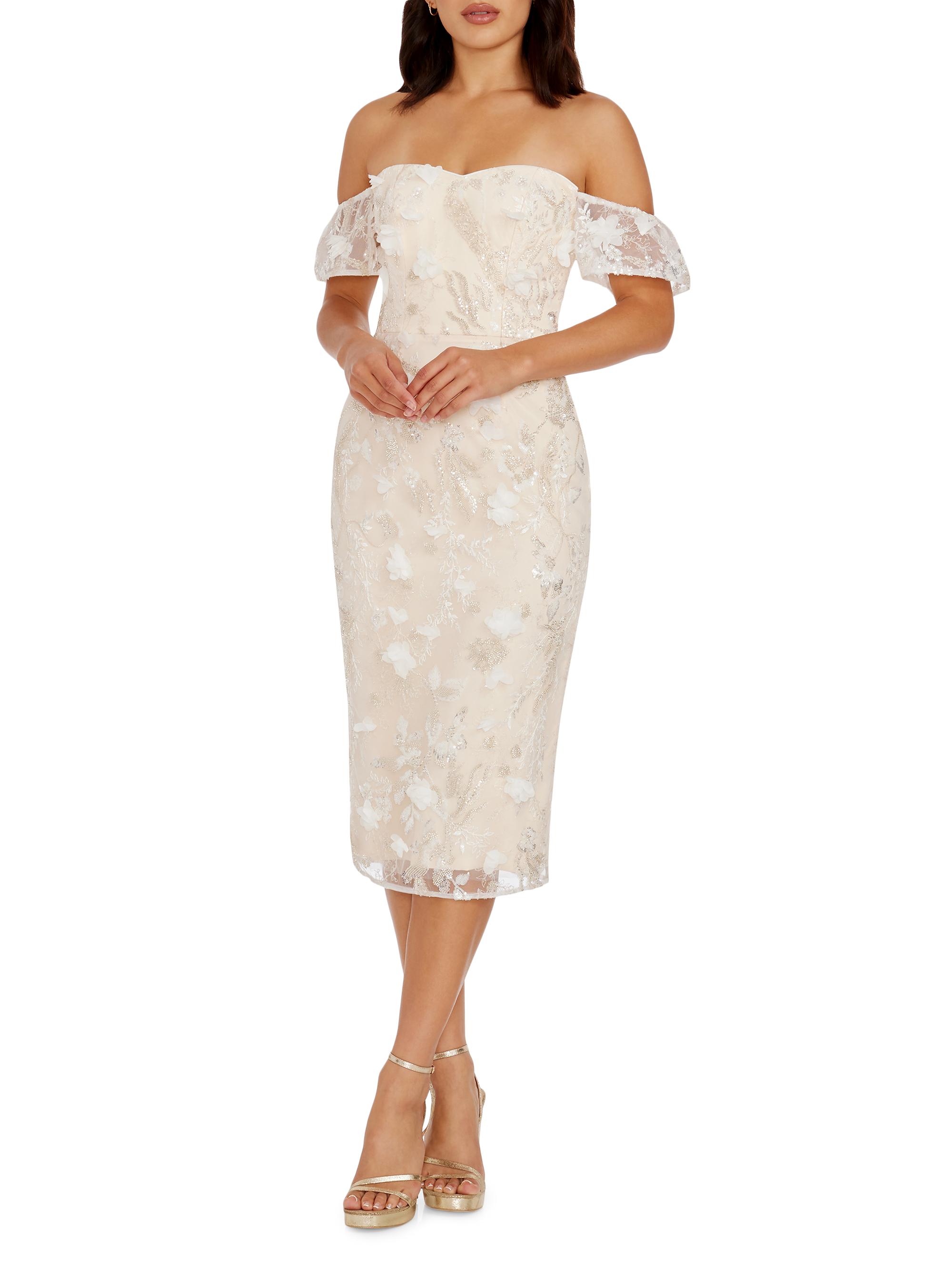Dress The Population Tara Floral Appliqu Midi-Dress | Saks Fifth Avenue
