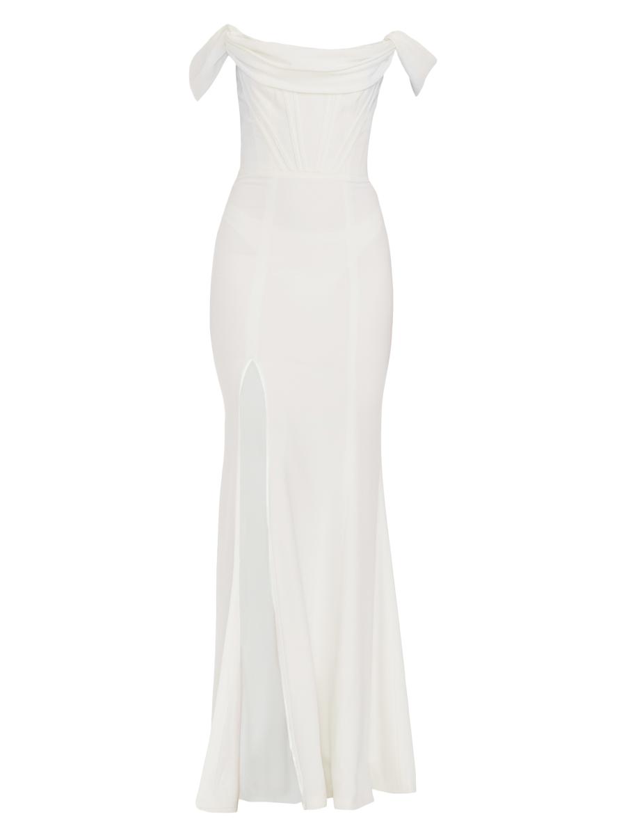 two piece off the shoulder dress A-line Straps Two Piece Off The Shoulder Lace Wedding Dress TBW69 -