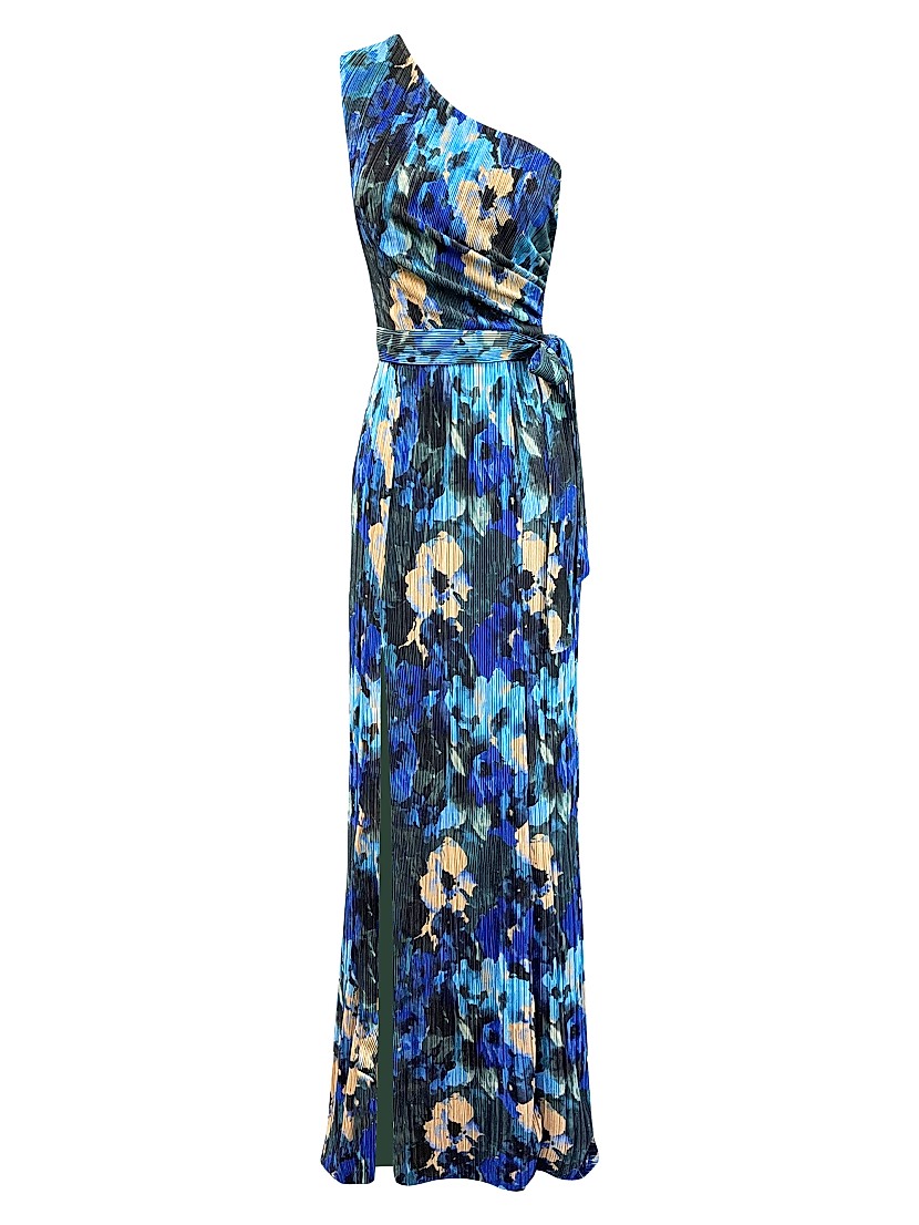 Shop Dress The Population Bella Floral Plissé One-Shoulder Shop Dress The Population Bella Floral Plissé One-Shoulder