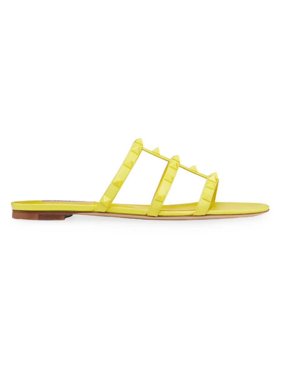シューズ・サンダルその他 VALENTINO Woman Flat sandals Yellow Cream 6W2S0C49MAX D2K Valentino Garavani Rockstud Slider Sandals In Calfskin With