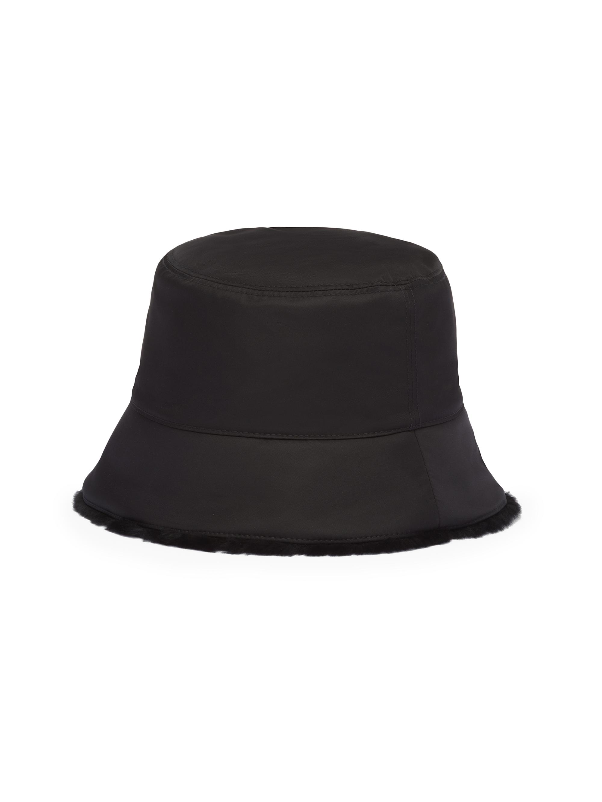 Prada Men's Re-Nylon And Shearling Bucket Hat - Black - side view in Black
