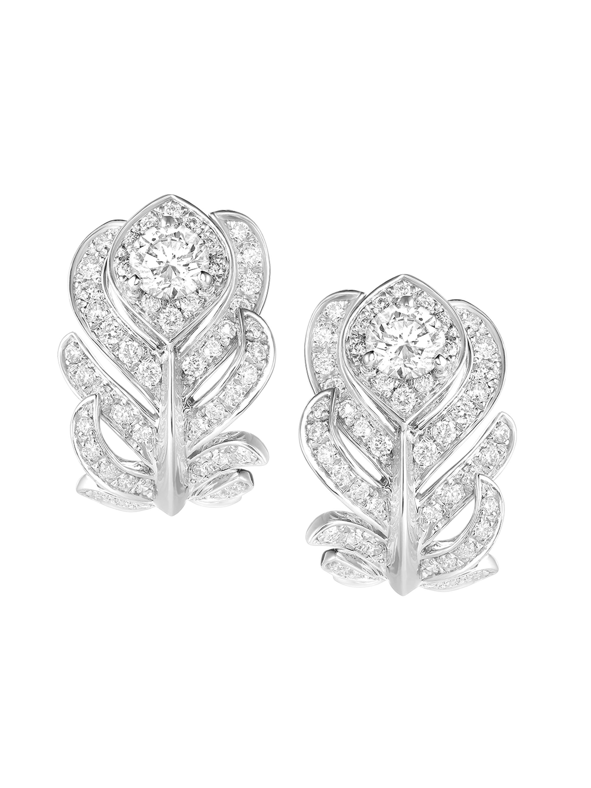 Boucheron Women's Nature-Plume De Paon 18K White Gold & 0.57 TCW Diamond Clip Earrings - White Gold