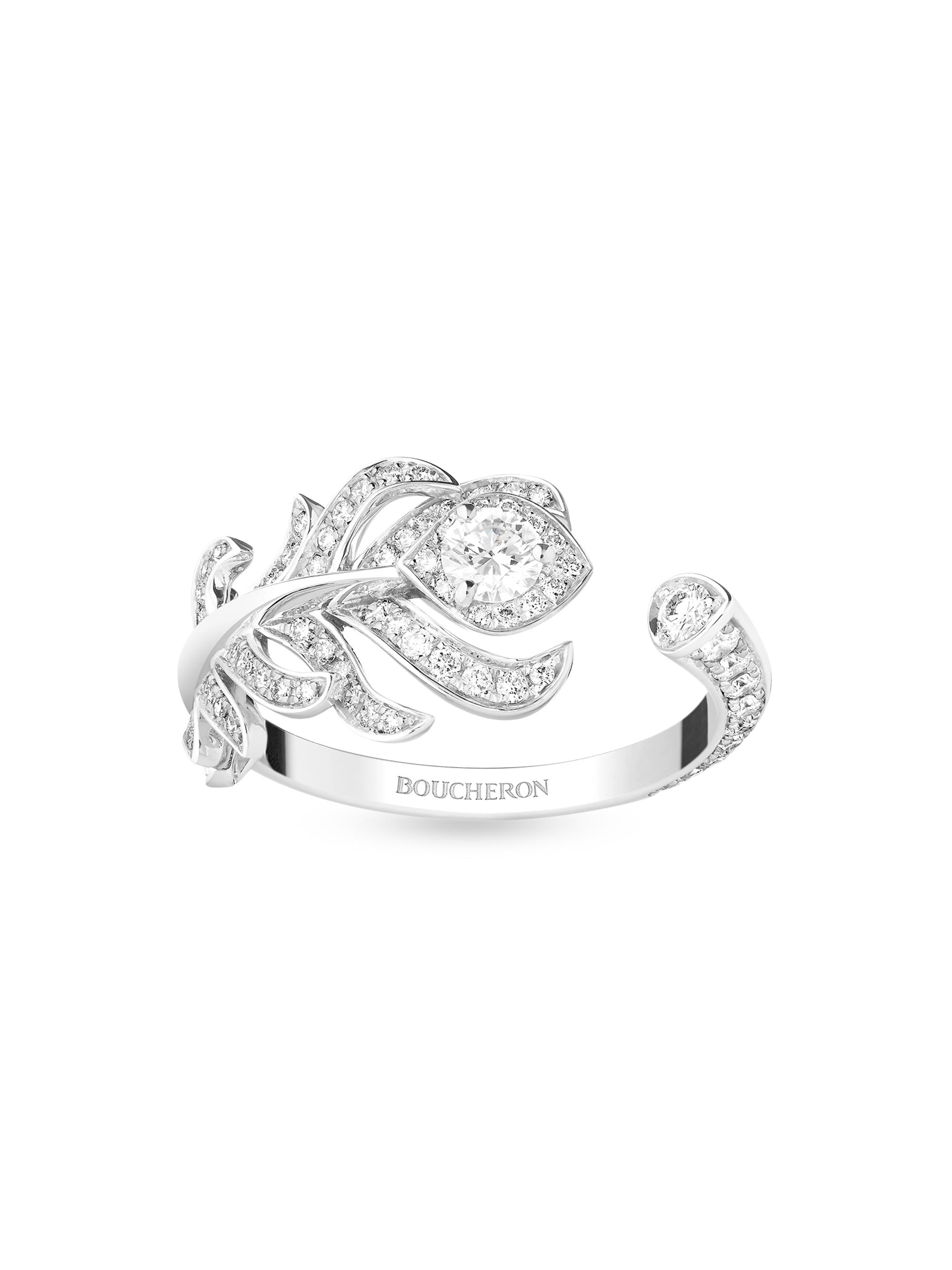 Boucheron Women's Nature-Plume De Paon 18K White Gold & 0.67 TCW Diamond Ring - White Gold