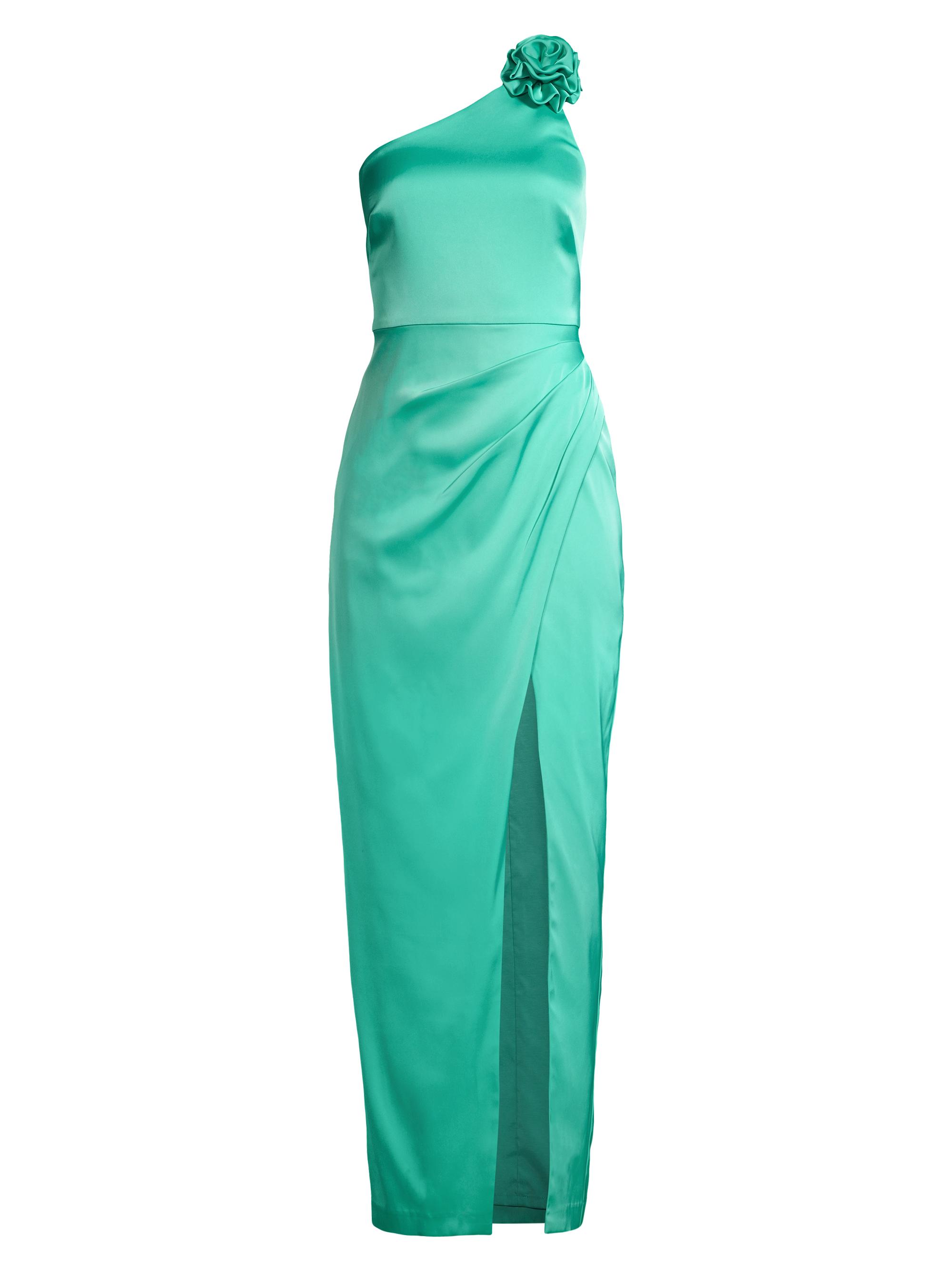 Liv Foster Women's Floral Satin One-Shoulder Gown - Aqua Green