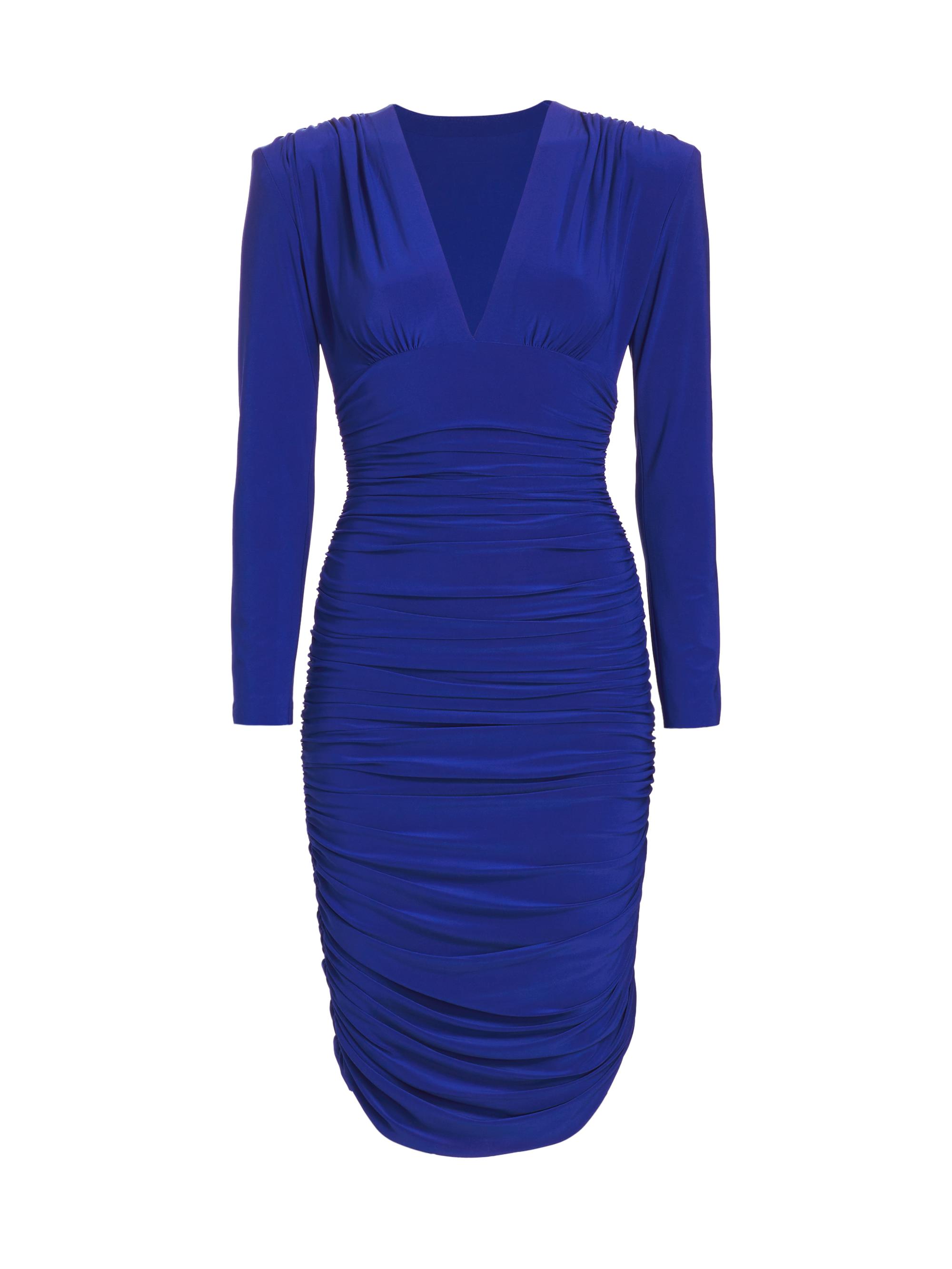 Norma Kamali Women's Long-Sleeve Shirred Knee-Length Dress - Electric Blue