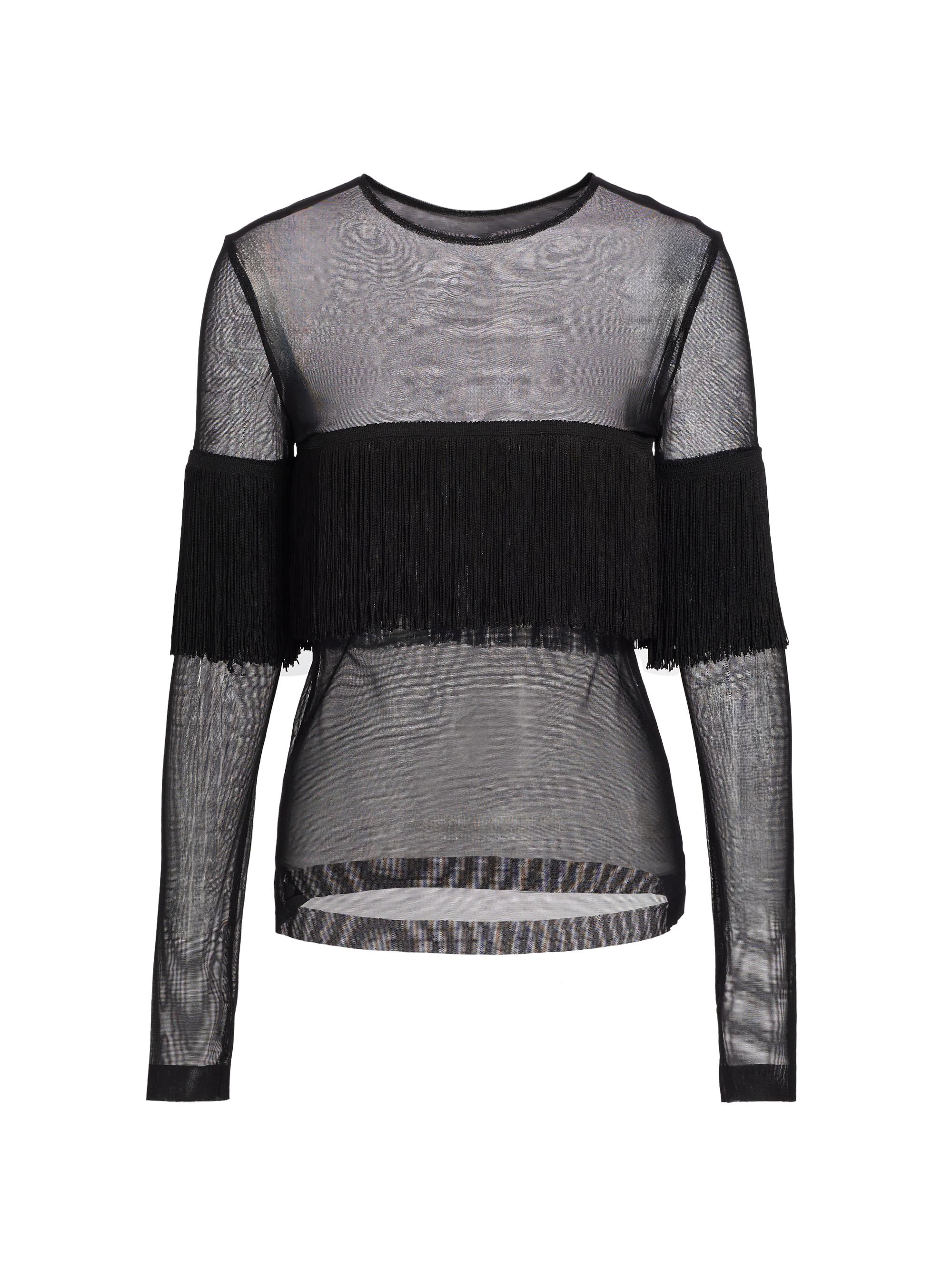 Norma Kamali Women's Long-Sleeve Crewneck Fringe Top - Black Black