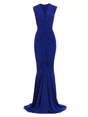Norma Kamali Women's Sleeveless Shirred Fishtail Gown - Electric Blue