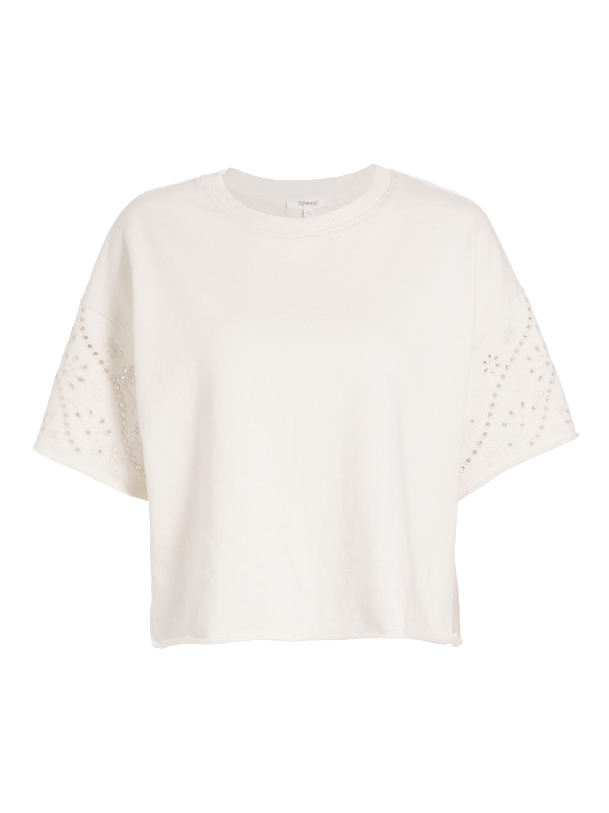 Splendid Women's Raylee Eyelet-Embroidered Boxy Short-Sleeve Sweatshirt - Moonstone